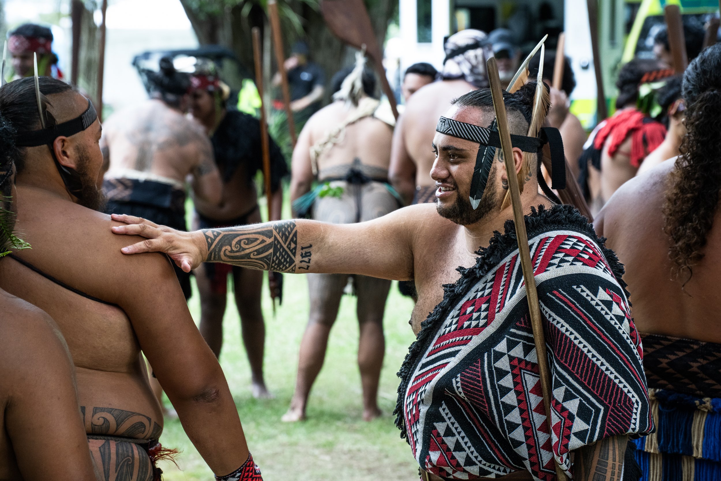 Greeting fellow performers.