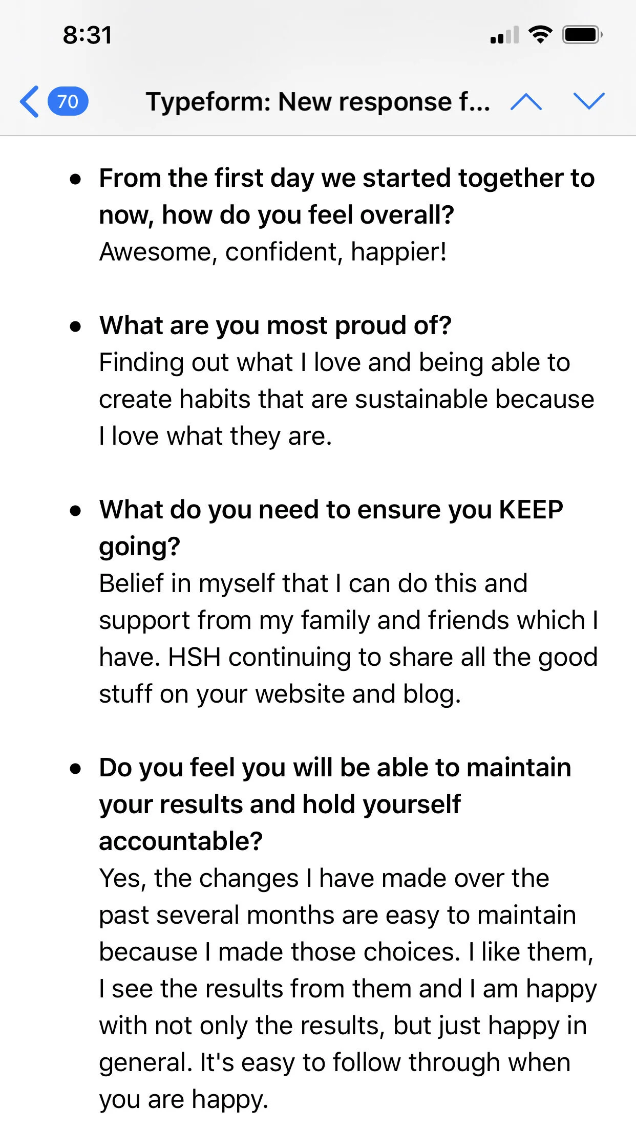 'I have learned to listen to my body.'