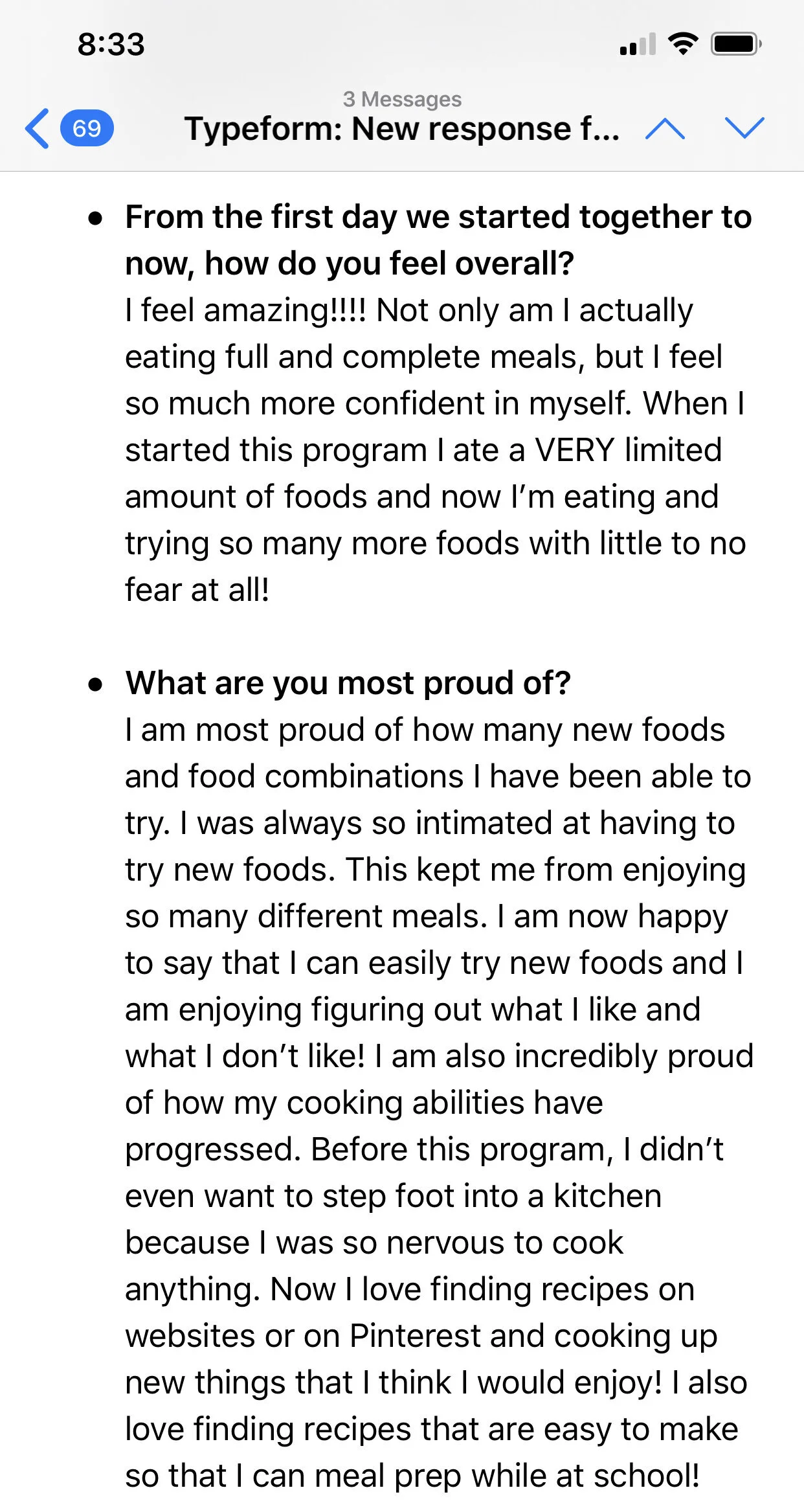 'This program has taught me how to be happy while I eat.'