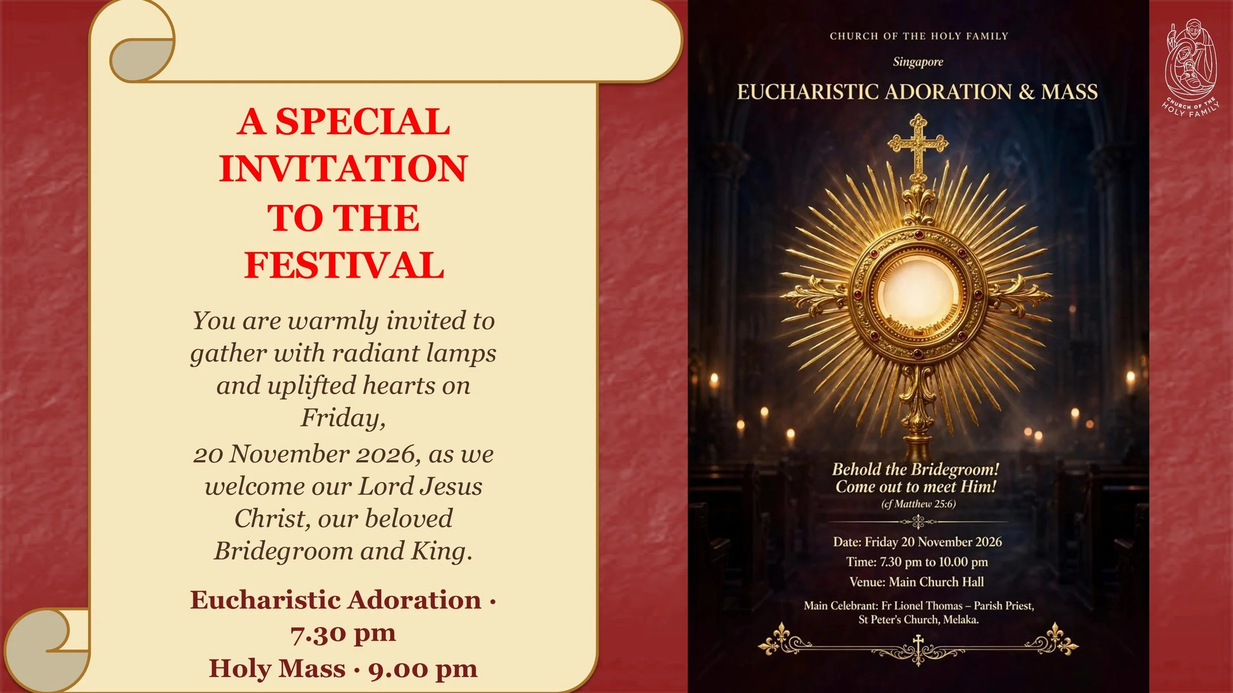 EUCHARISTIC ADORATION AND MASS 20 NOV 2026