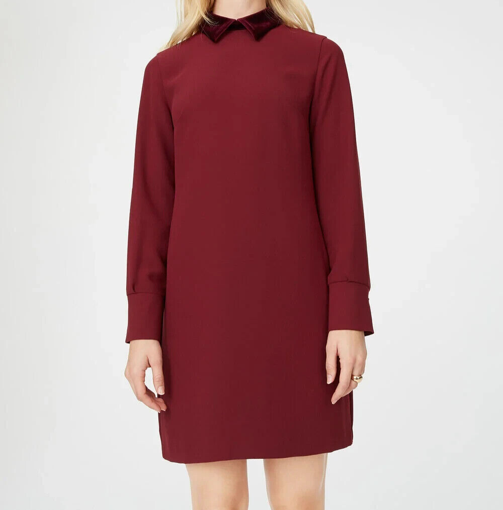 club monaco red dress Club Monaco Women's Size US6 Small Burgundy Red Sallyet Dress Velvet Collar  Mini — SHAMELESS RESALE