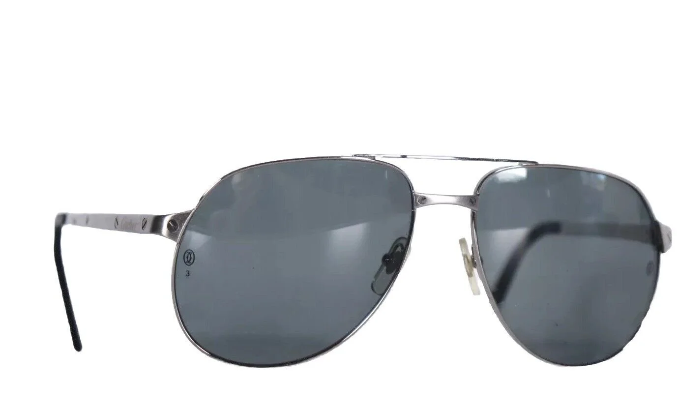 Cartier Men 59 16 140 Brushed Silver Gray Santos Dumont Aviator Pilot Sunglasses SHAMELESS RESALE