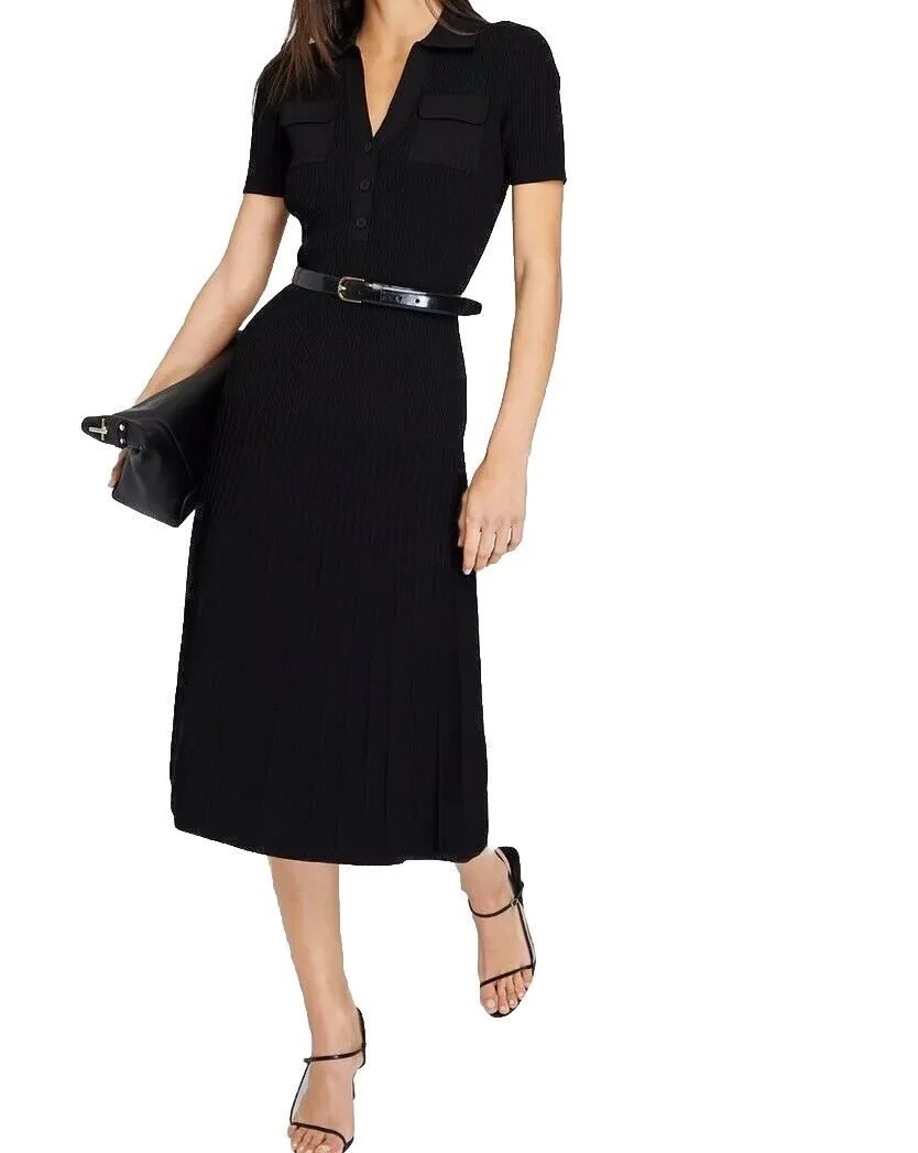 Club Monaco Women's Medium Black Johnny Collar Ribbed Knitted Sweater Dress   SHAMELESS RESALE