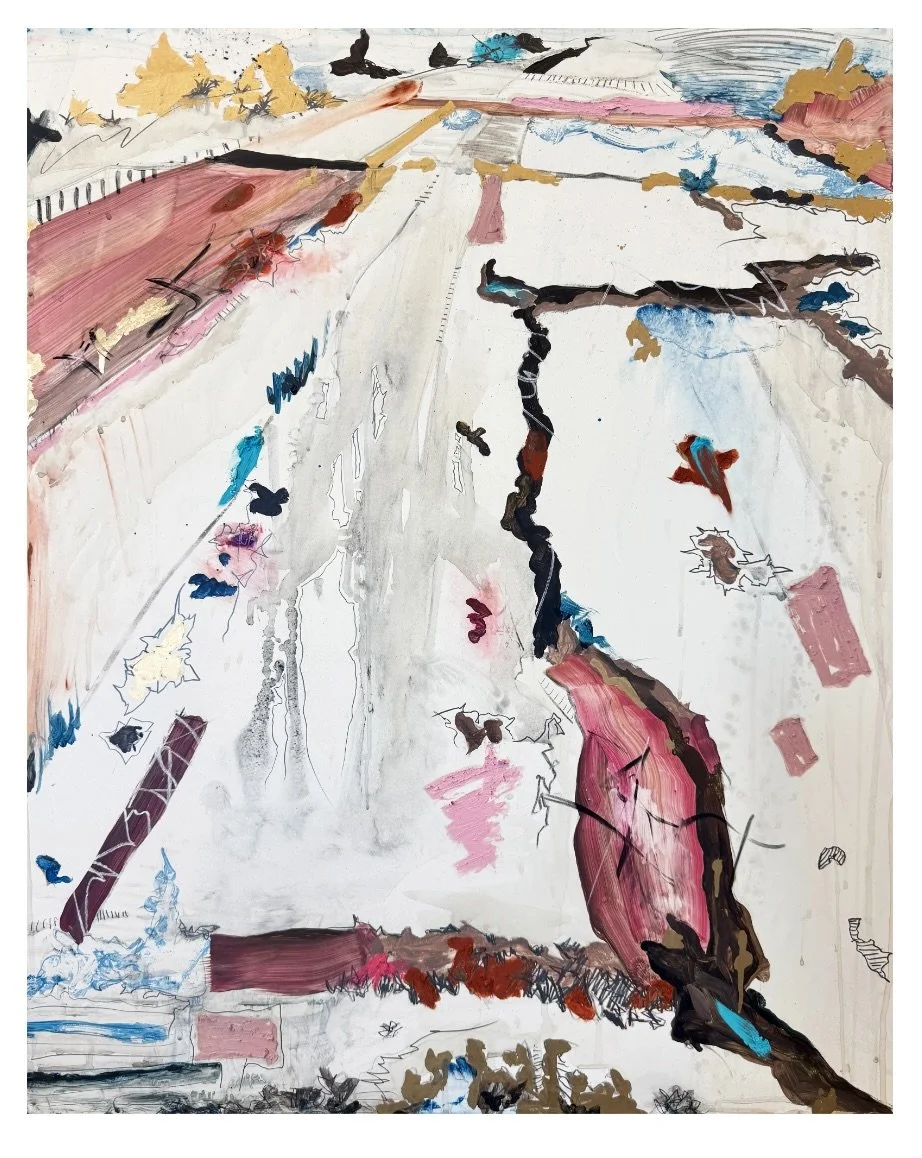  
   Guided by Ravens: Santa Fe to Independence (Blood and Bones Series), 2026   
 
Oil, graphite, metallic ink, coffee, acrylic on clay board 
  30 x 24 inches (76.2 x 61 cm) 
 
  Inquire   
