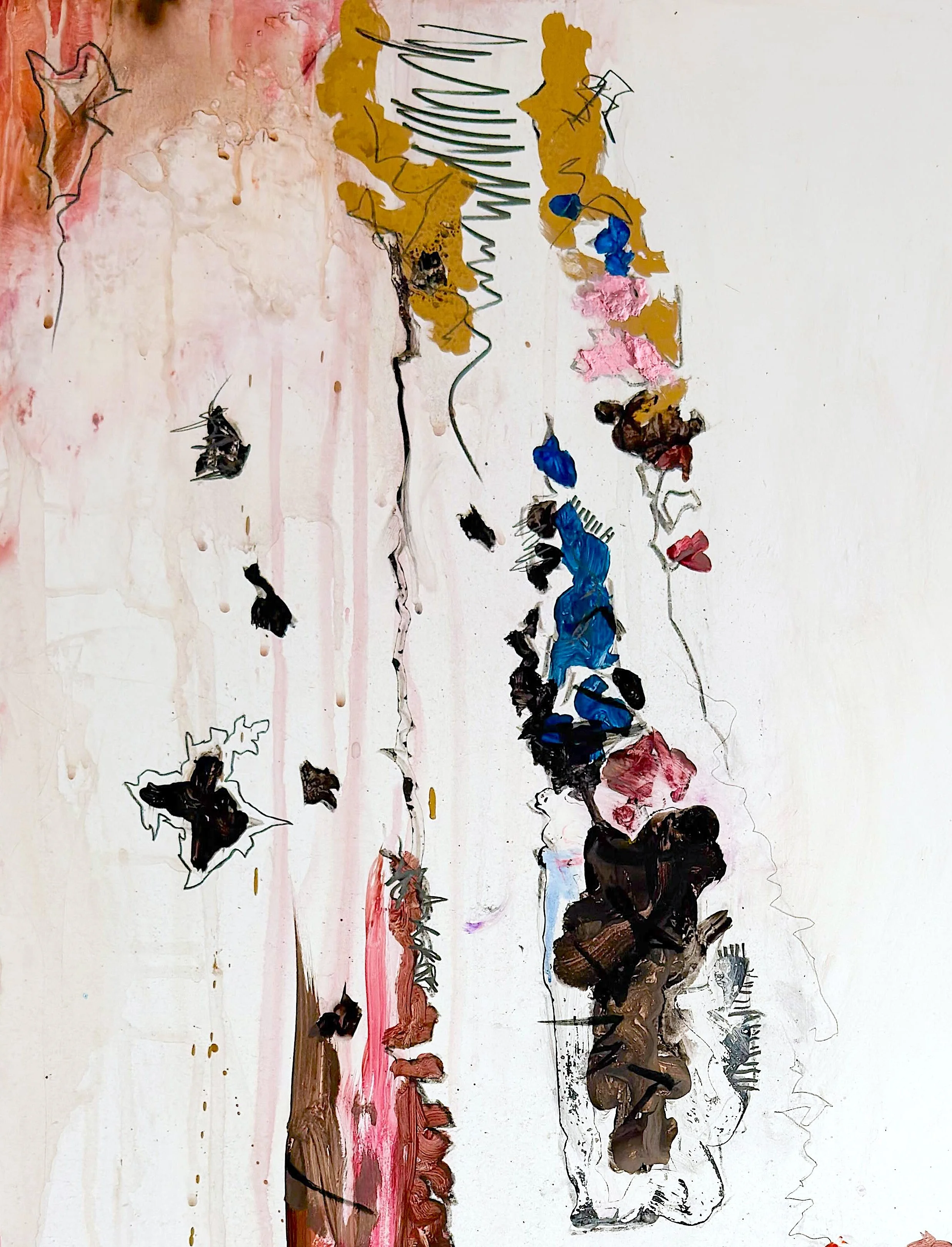 She Began to Rest, 2026
signed lower left
oil, graphite, metallic ink, coffee, acrylic on clay board
30 x 24 inches
76.2 x 61 cm

Inquire
