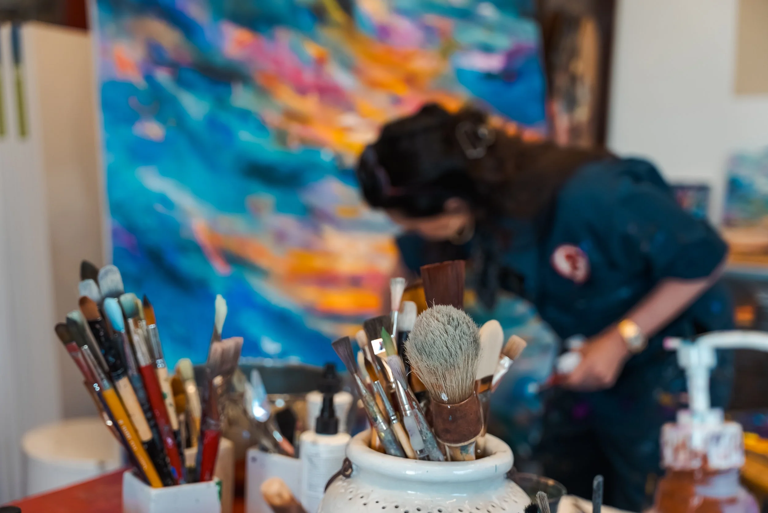 Fine Artist Robbi Firestone in Studio. Photo Credit: Taylor Washburn.