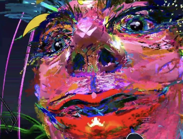 Abstract colorful digital artwork of a face, featuring vivid hues and textured brushstrokes, conveying a dynamic and expressive style.