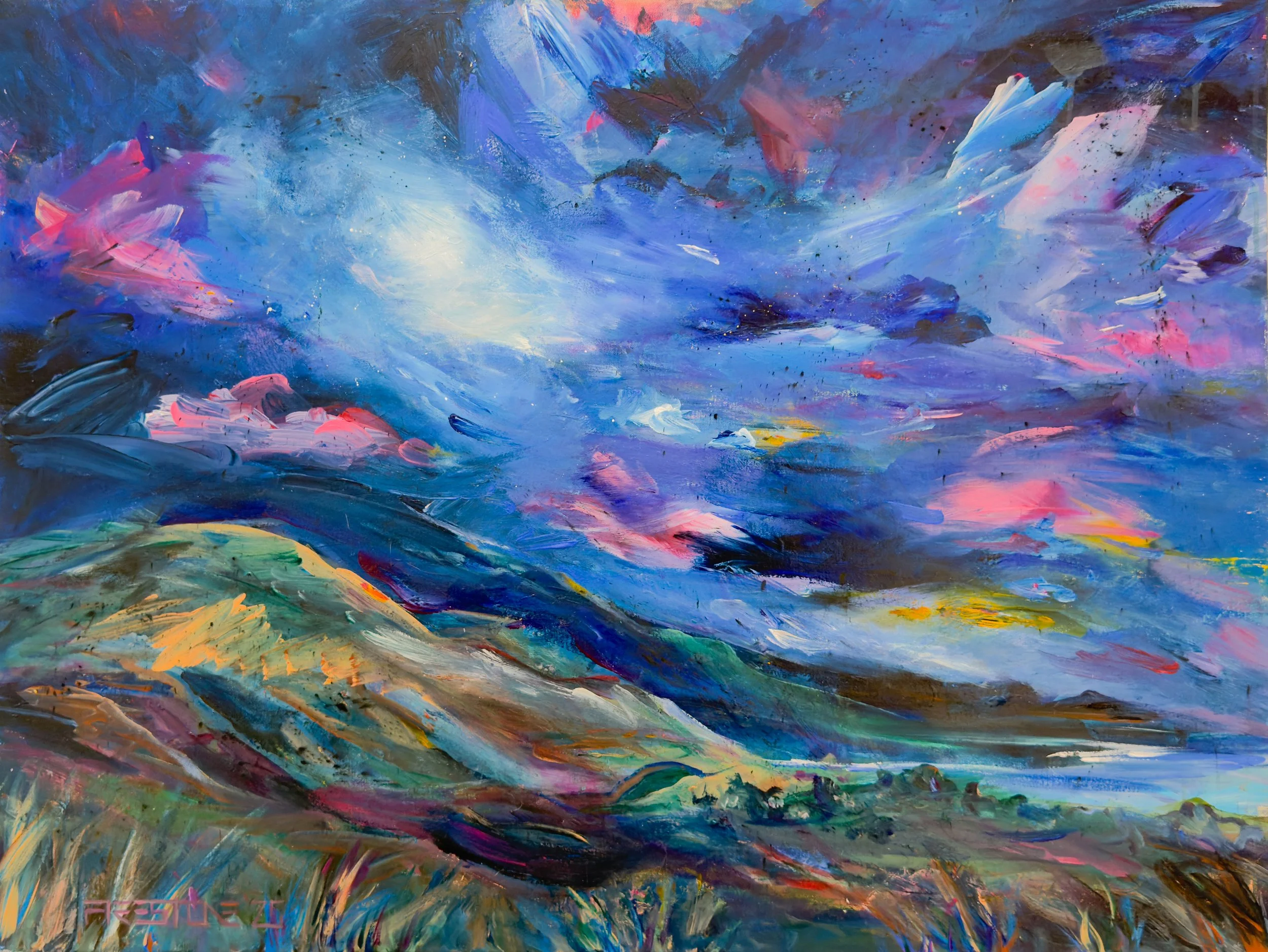 The Start of the Beginning of the Night (Skydance Series), 2025
signed lower left on face; signed & dated on verso
acrylic & graphite on canvas
30 x 40 inches
76.25 x 101.5 cm

Inquire
