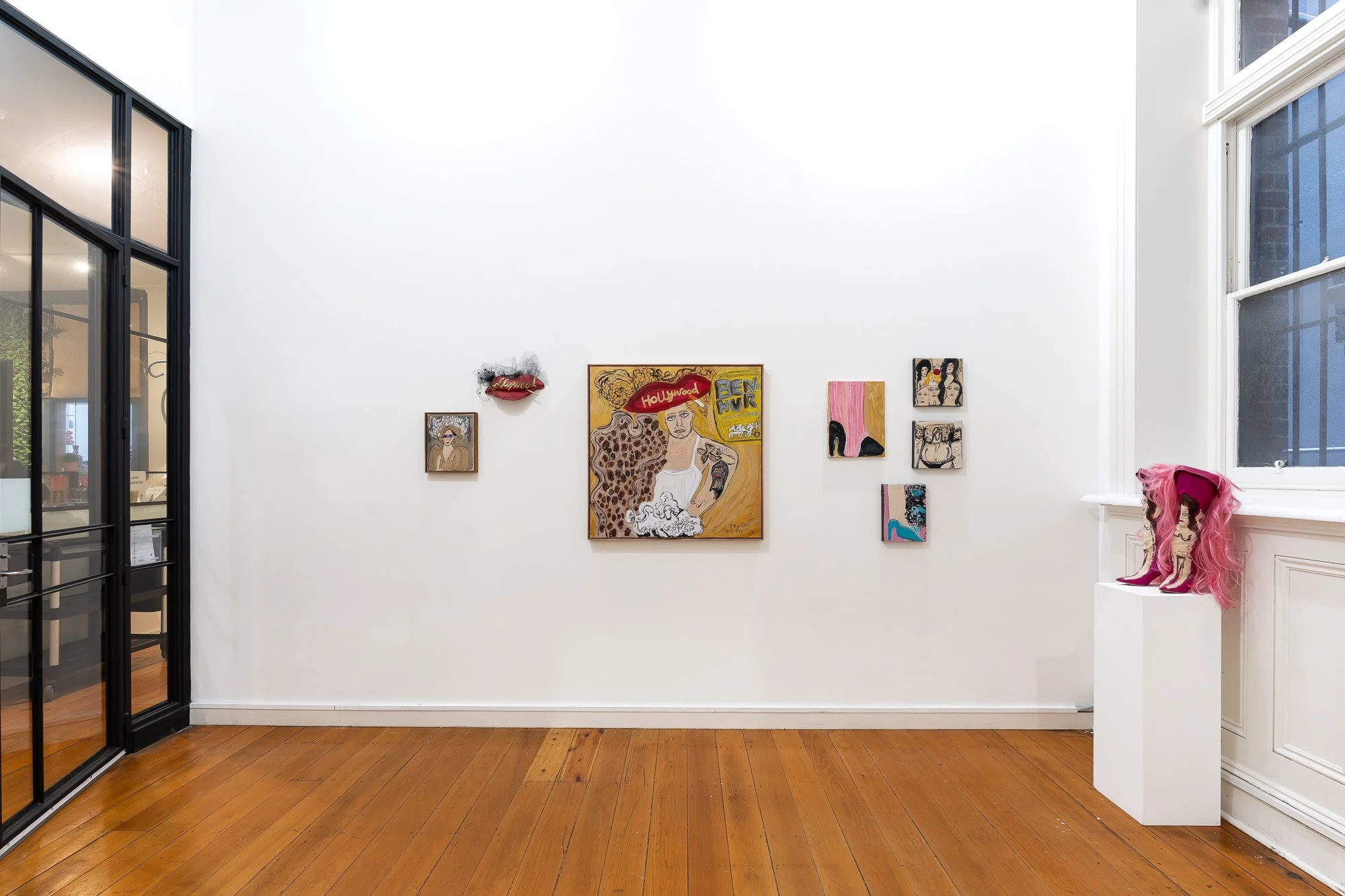 Installation image of artworks from Maya Taman's solo I Ain't No Fancy Bird