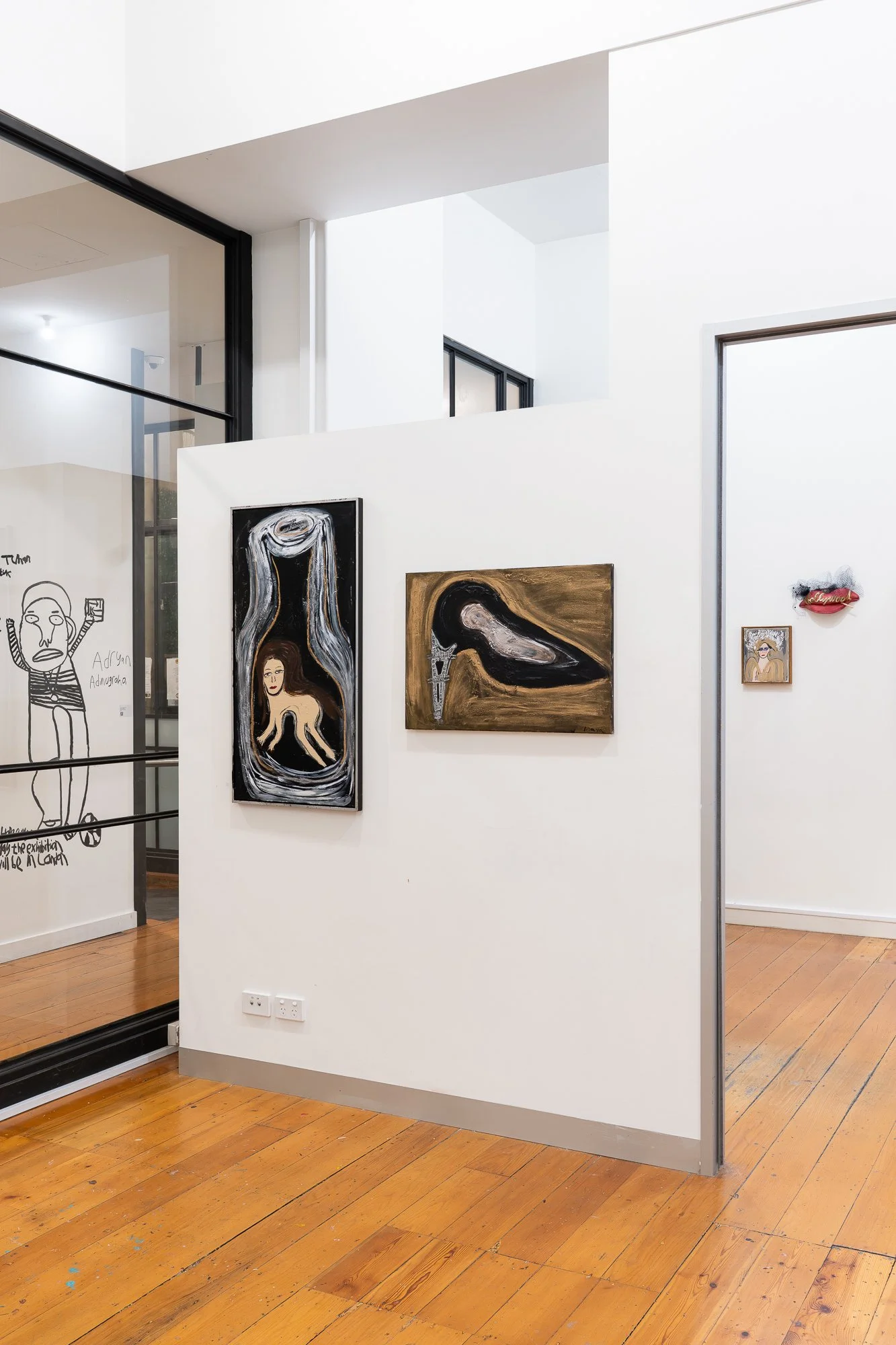 Installation image of artworks from Maya Taman's solo I Ain't No Fancy Bird