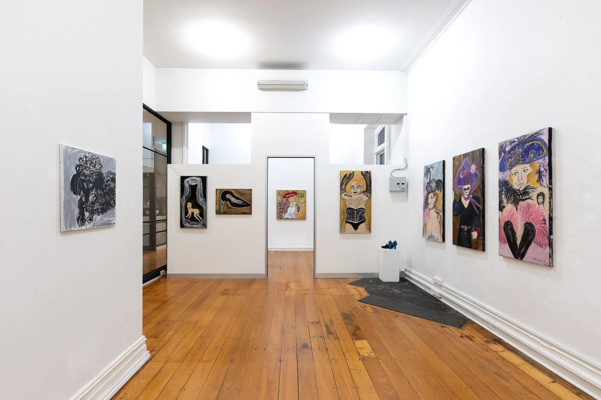 Installation image of artworks from Maya Taman's solo I Ain't No Fancy Bird