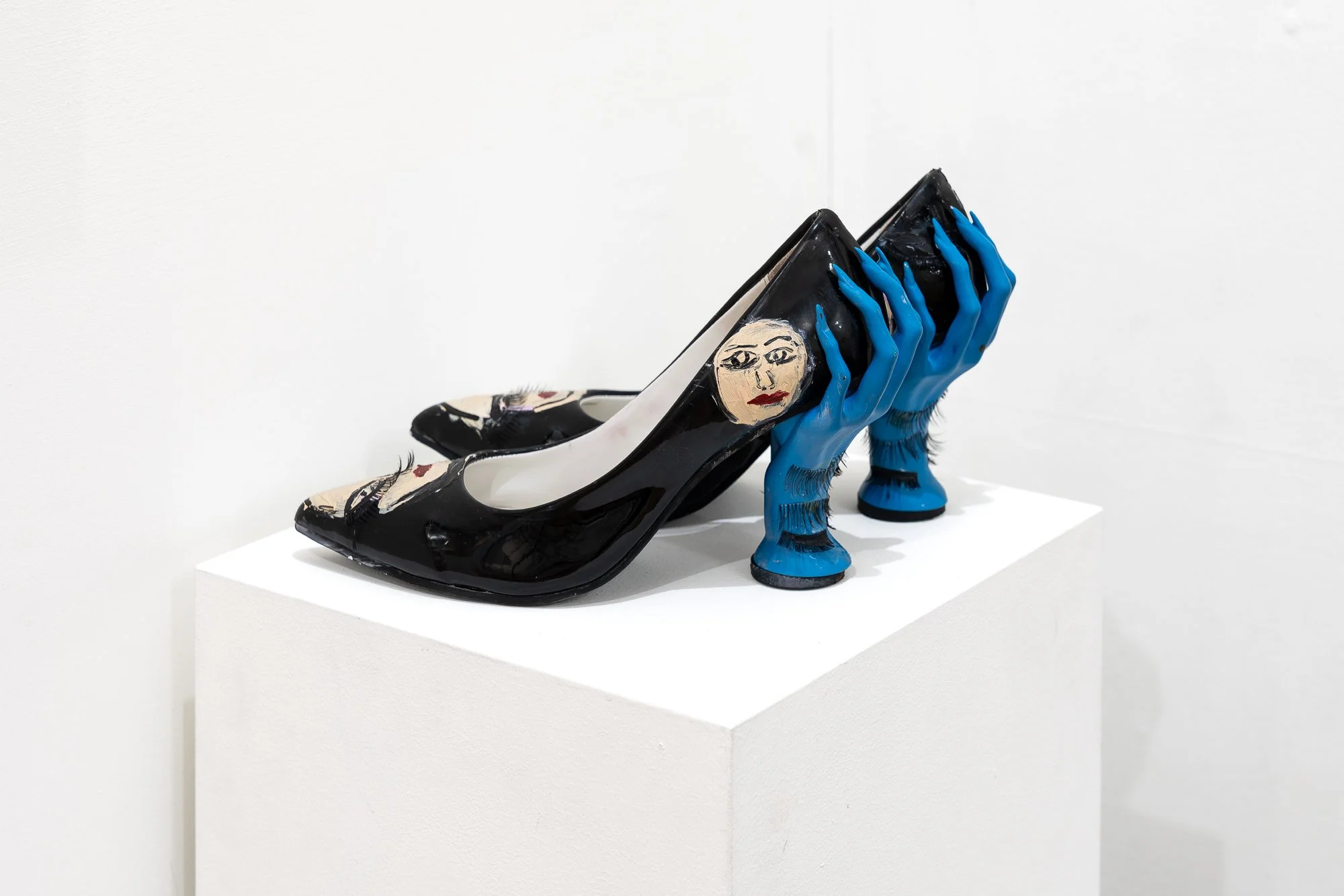Maya’s Shoes for Camp Road 2026 acrylic and synthetic eyelashes on custom-made shoes 16 x 26 x 26 cm