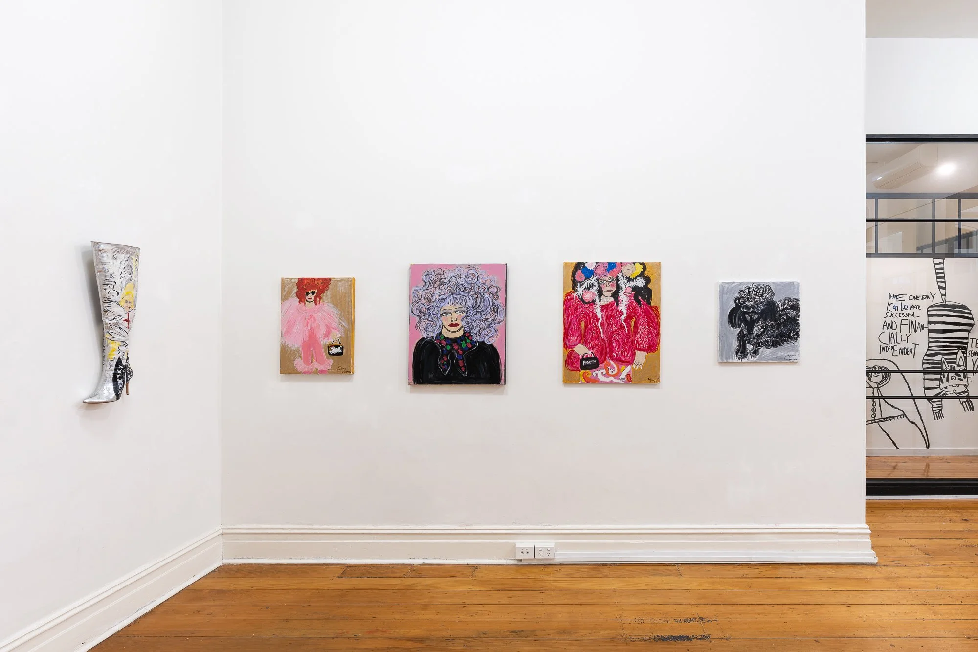 Installation image of artworks from Maya Taman's solo I Ain't No Fancy Bird