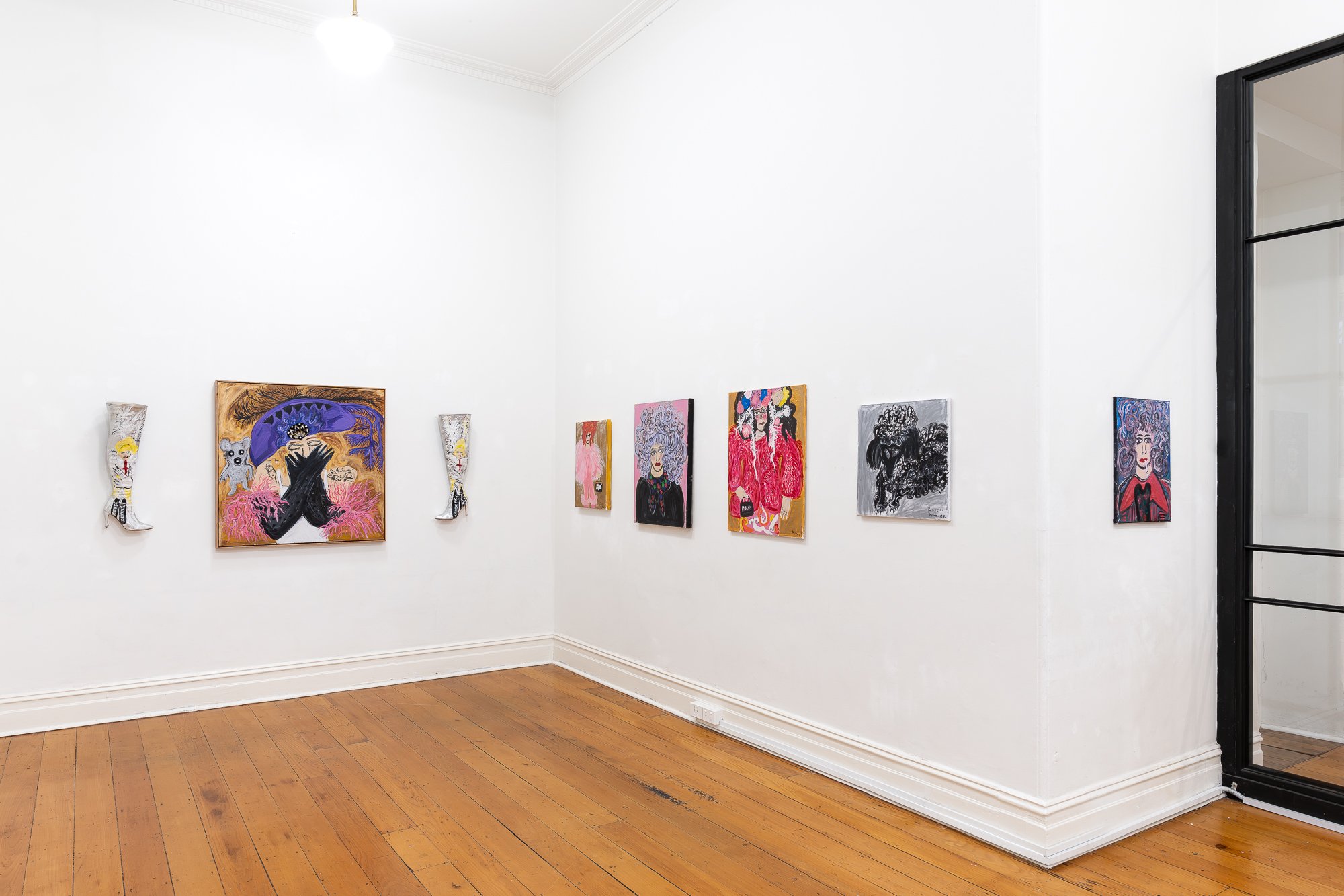 Installation image of artworks from Maya Taman's solo I Ain't No Fancy Bird