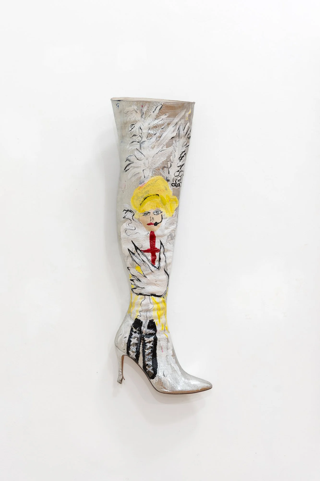 Mayhem Boots 2025 acrylic on vintage boots 73 x 22 x 10 cm