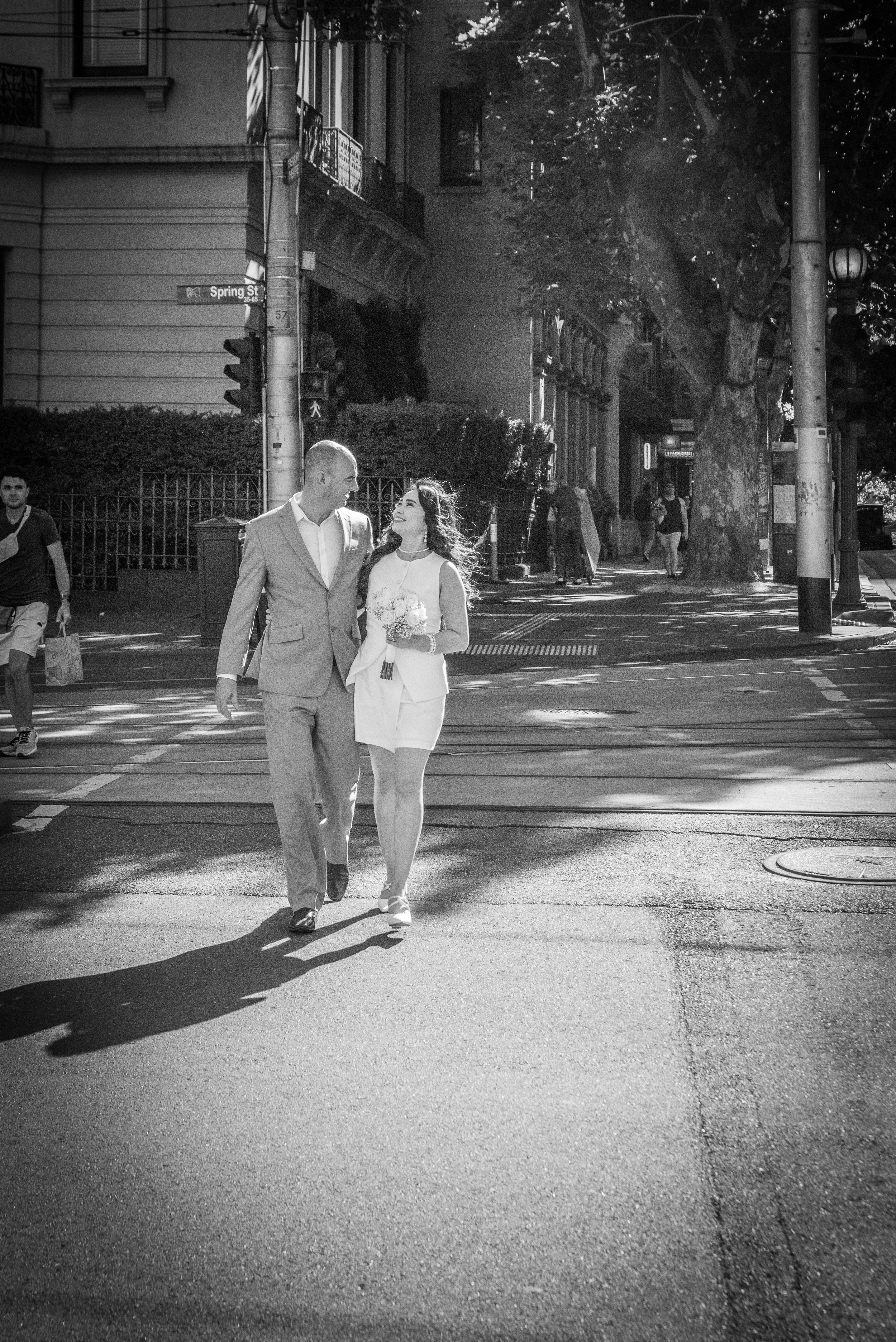 Fatima and David on their wedding day – A relaxed portrait of the newlyweds celebrating their wedding together in Victoria.
