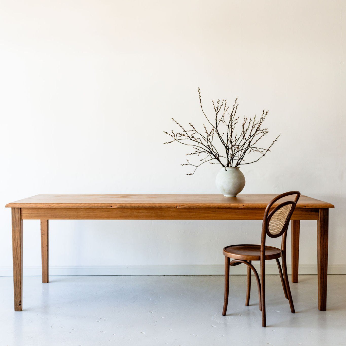 Our Lillian dining table like always is made from recycled Australian hardwood. This package was salvaged from Marsden High School and is believed to be Blackbutt. It has an open straight grain with slightly interlocking and when finished with our si