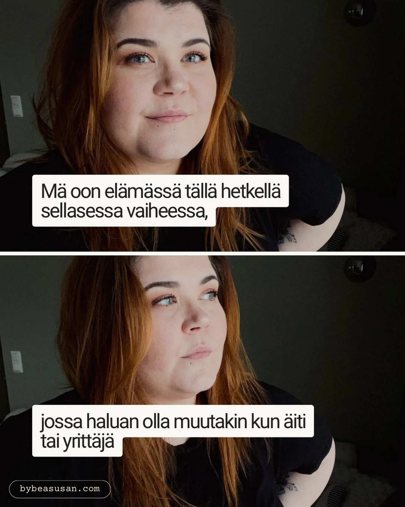 Oon havahtunut viime aikoina siihen, ett&auml; mulla on tasan kaksi roolia: olla &auml;iti ja olla yritt&auml;j&auml;.

Jotenkin jossain kohti ruuhkavuosien keskell&auml; unohdin yht&auml;kki&auml; mit&auml; on olla min&auml;.

Kun musta tuli &auml;i