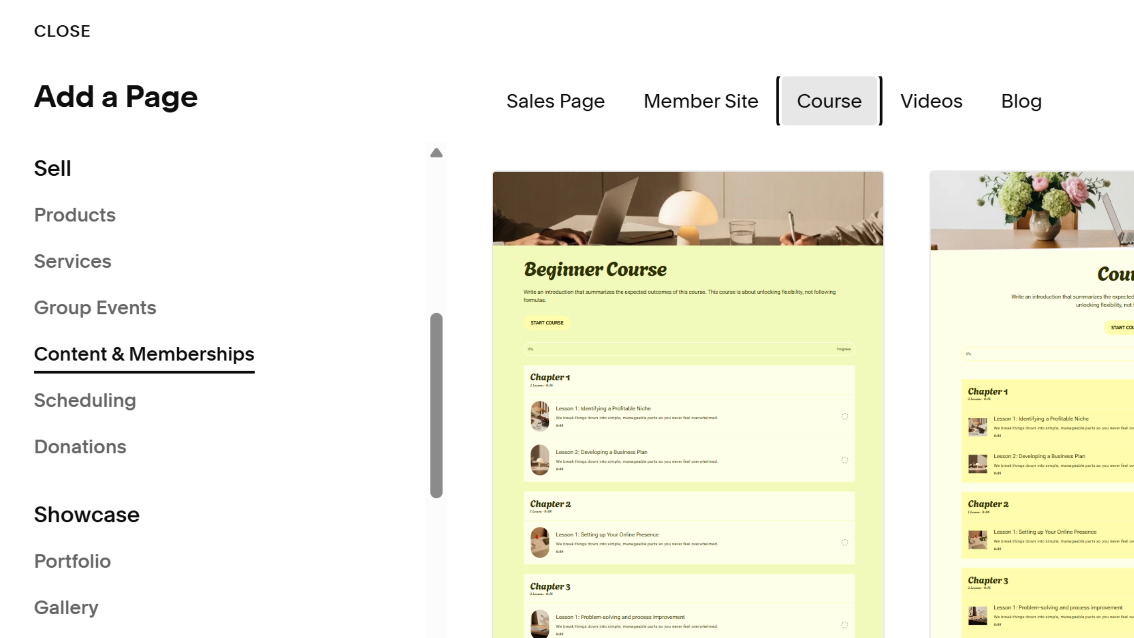Verkkokurssin luominen Squarespace alustassa.