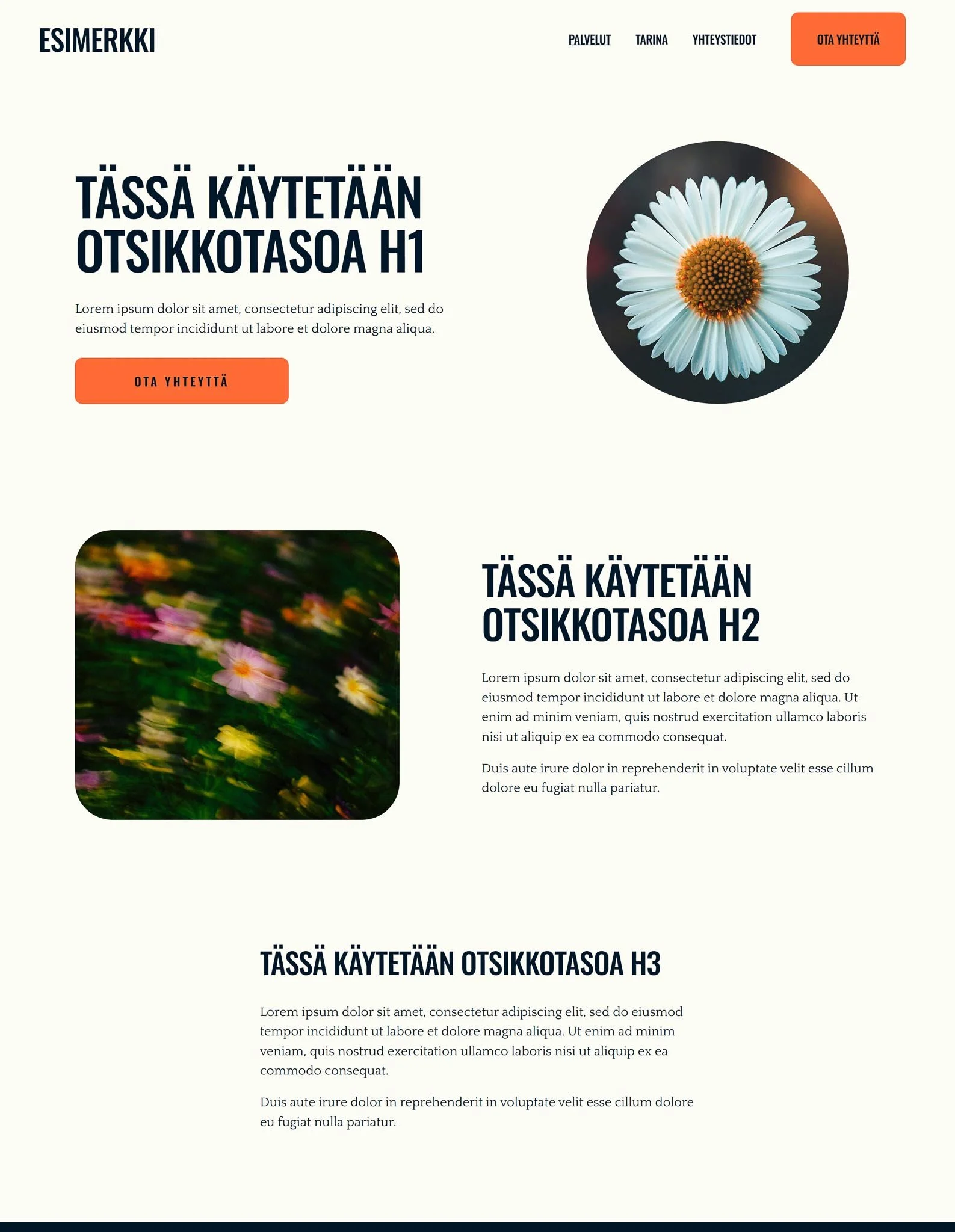 Esimerkki siitä, miten otsikkotasot voi olla aseteltuna nettisivuille.