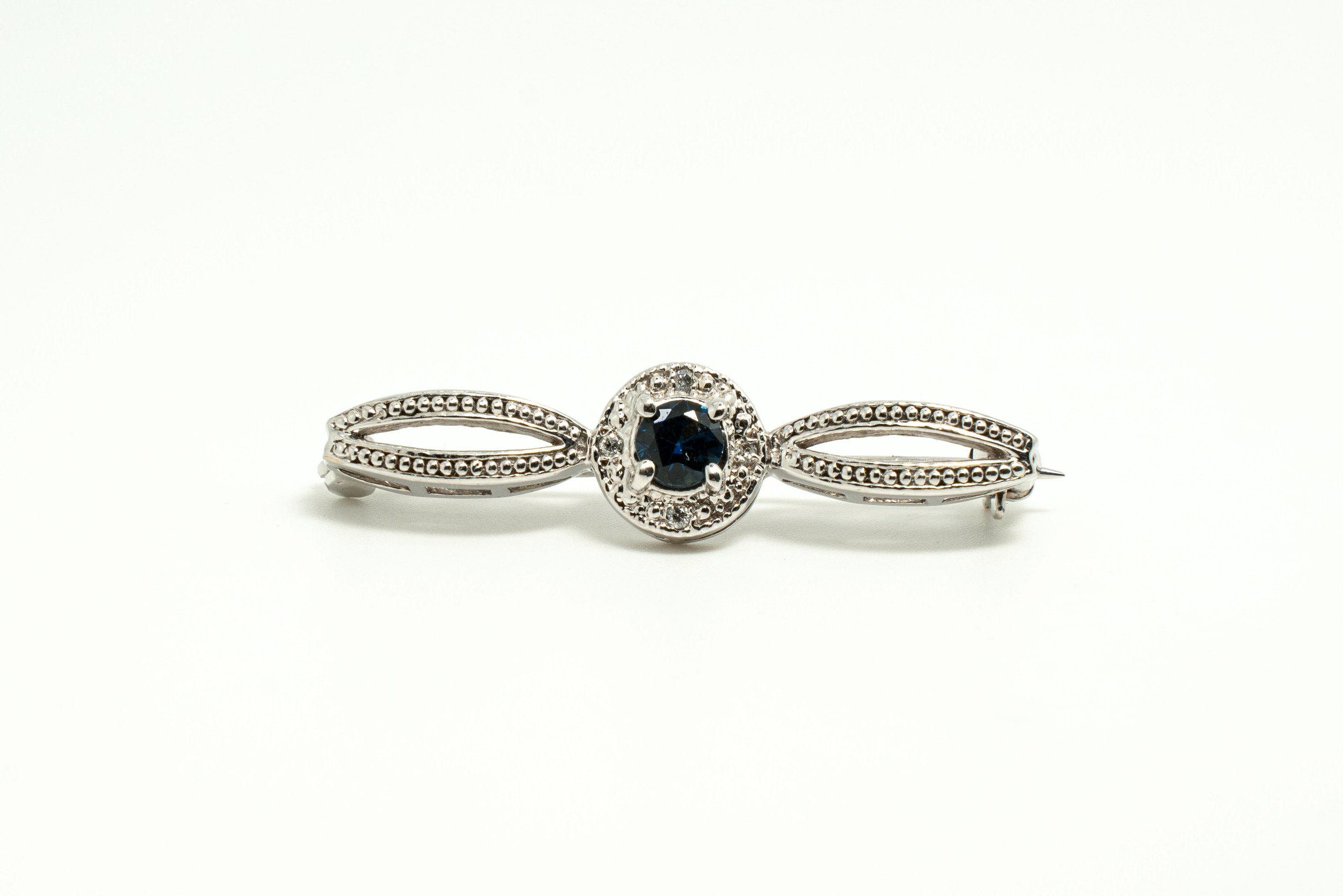 14k White Gold Sapphire and Diamond Pin