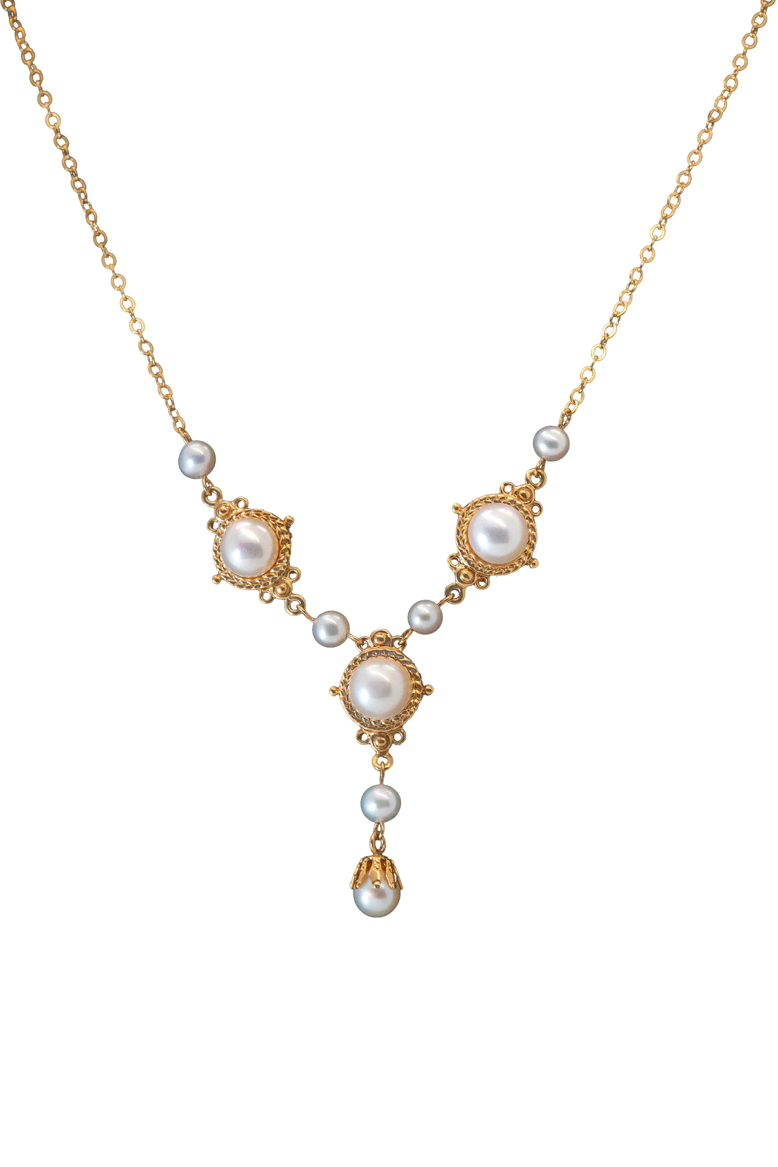 14k Yellow Gold & Pearl Drop Necklace