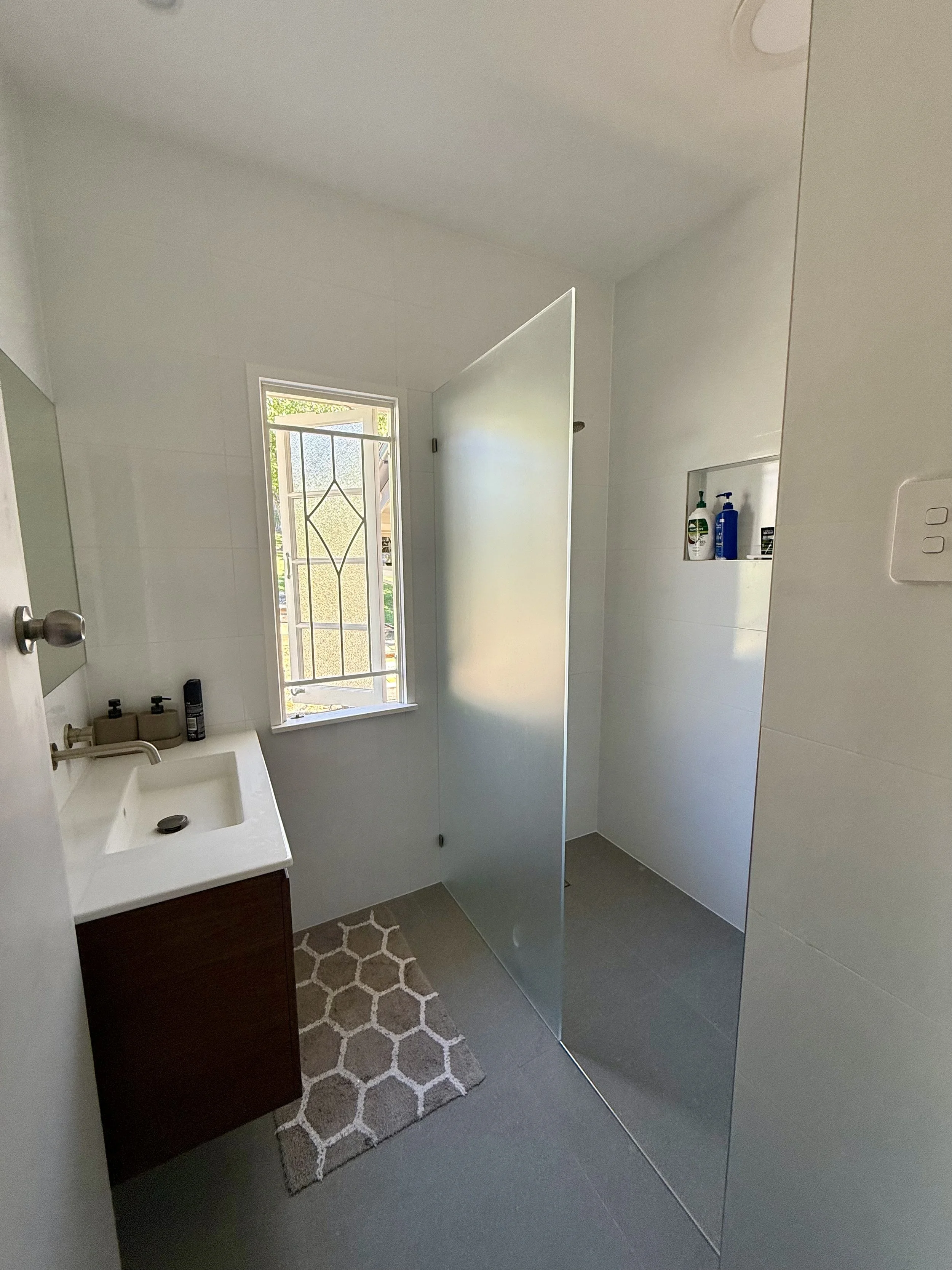 Florentine walnut wall hung vanity with wall mounted basin tapwarre