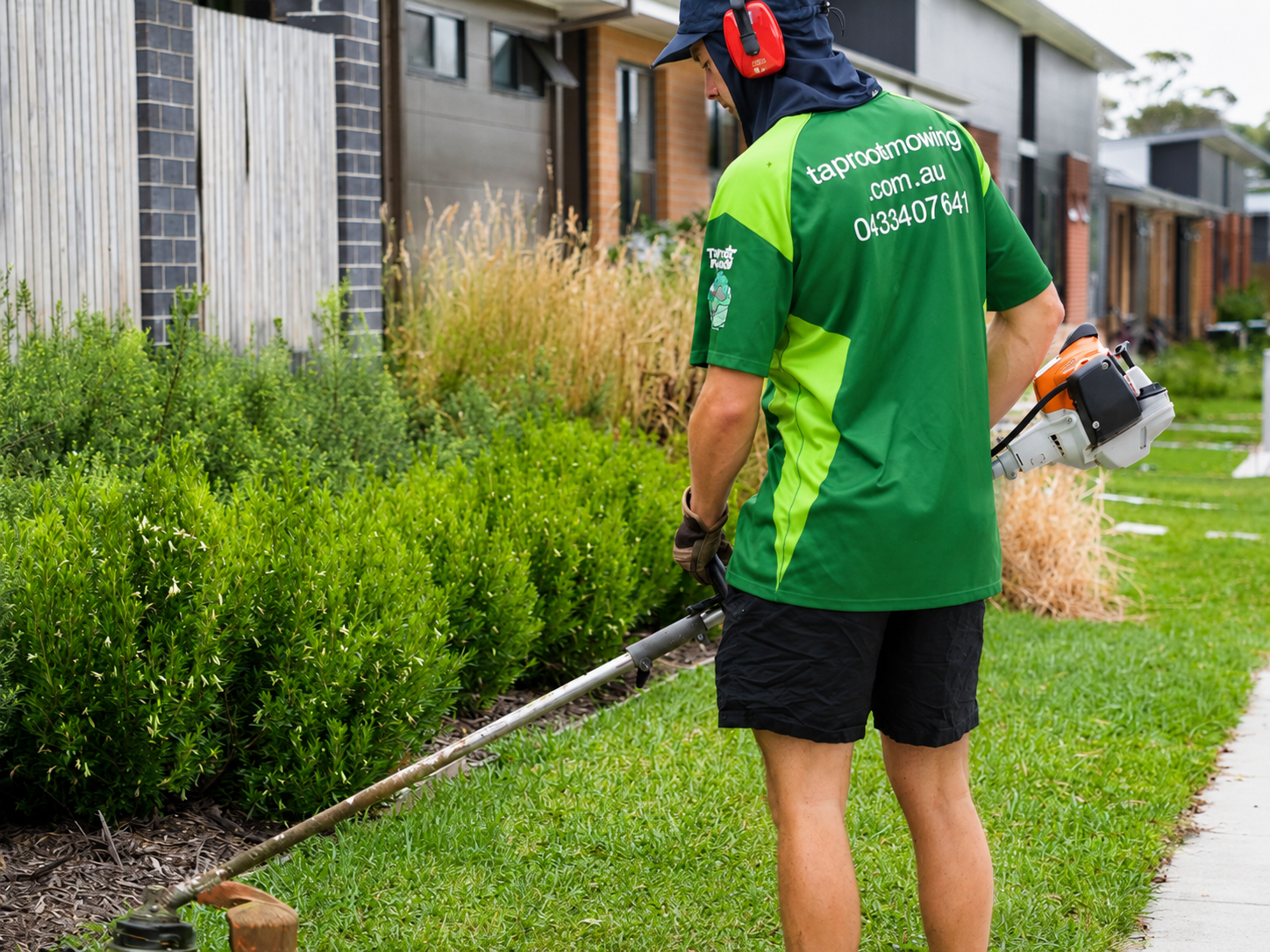 trimming lawn grass