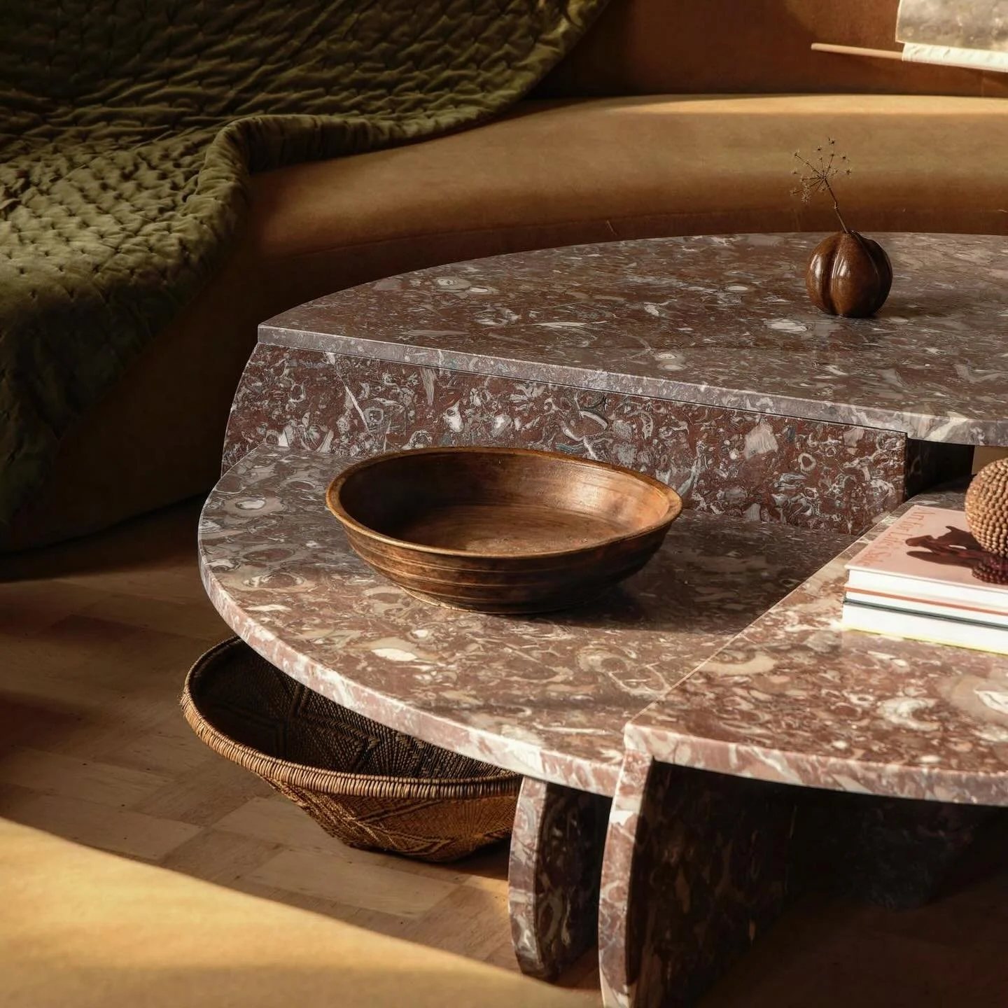 The &lsquo;Bilbao&rsquo; table spans a monumental 1.8 meters diameter, composed of 4 separate but interlocking parts, made from reclaimed red fossil marble from the Basque Country.

One of our favourite commissions from last year and such an incredib