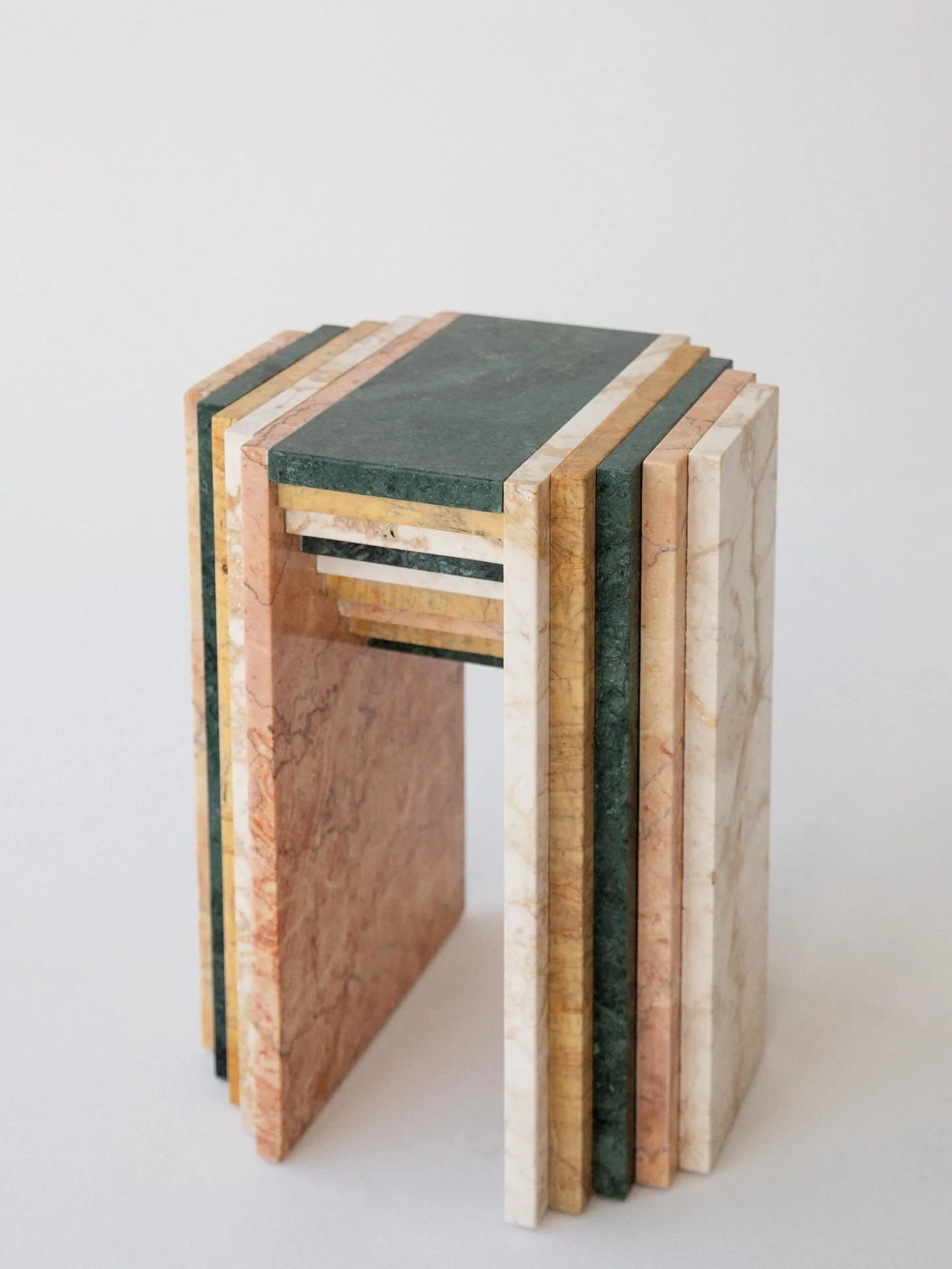 The Harlequin, a combination of abandoned marble tiles, creating a playful pantomime of colours and textures.
In this design, Verde Macael, Amarillo Alhambra, Rapolano travertine and Rosa Valencia are just a few of the types of natural stone we have 