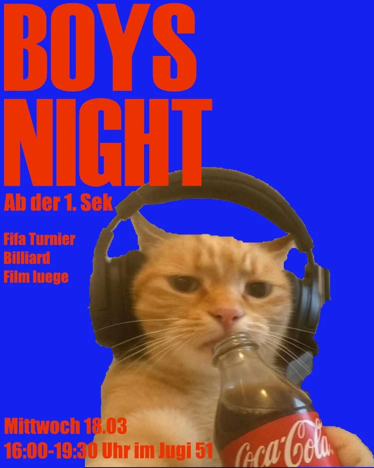 N&ouml;chste Mittwuch am Abig isch Boys Only. Chunsch au?