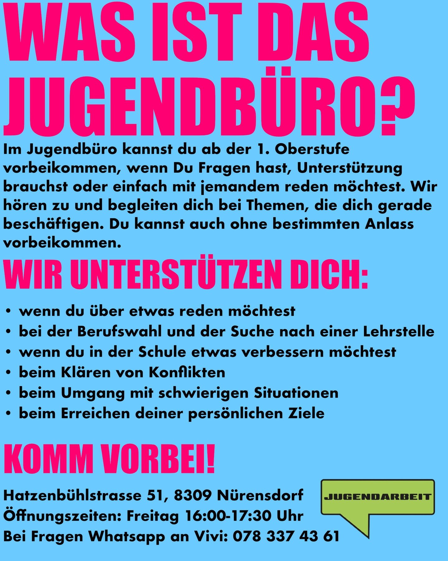 euses neue ahgebot im jugi am fritig! du chasch aber au immer efach zum chille verbicho.