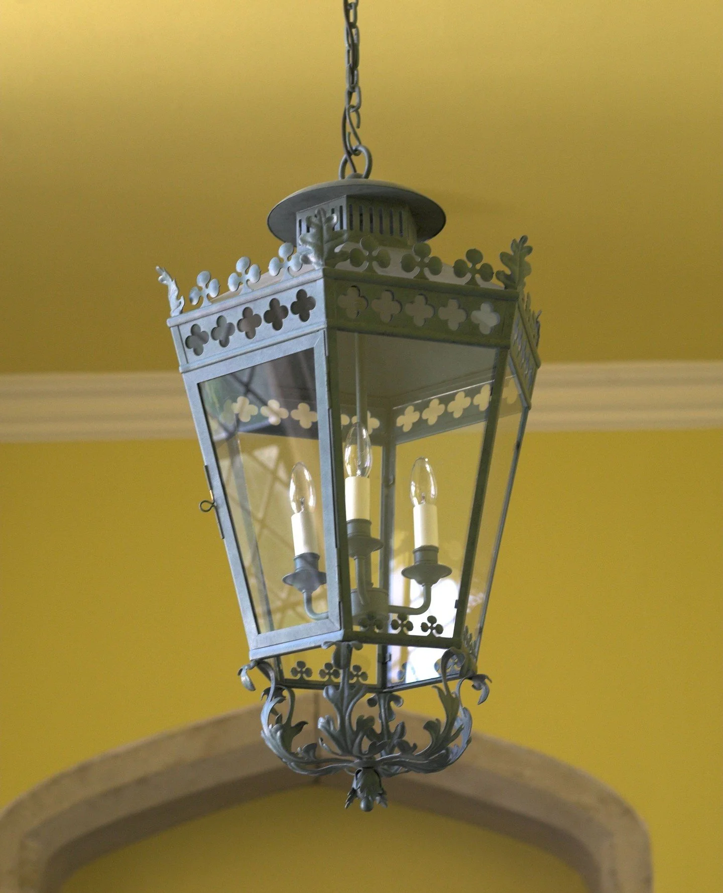 A bespoke metal lantern hanging beautifully in the hallway of a private period home close to our workshop. ⁠
⁠
We are blessed with so many interesting private residences all within a short distance of Wimborne St. Giles, many of which we have been fo