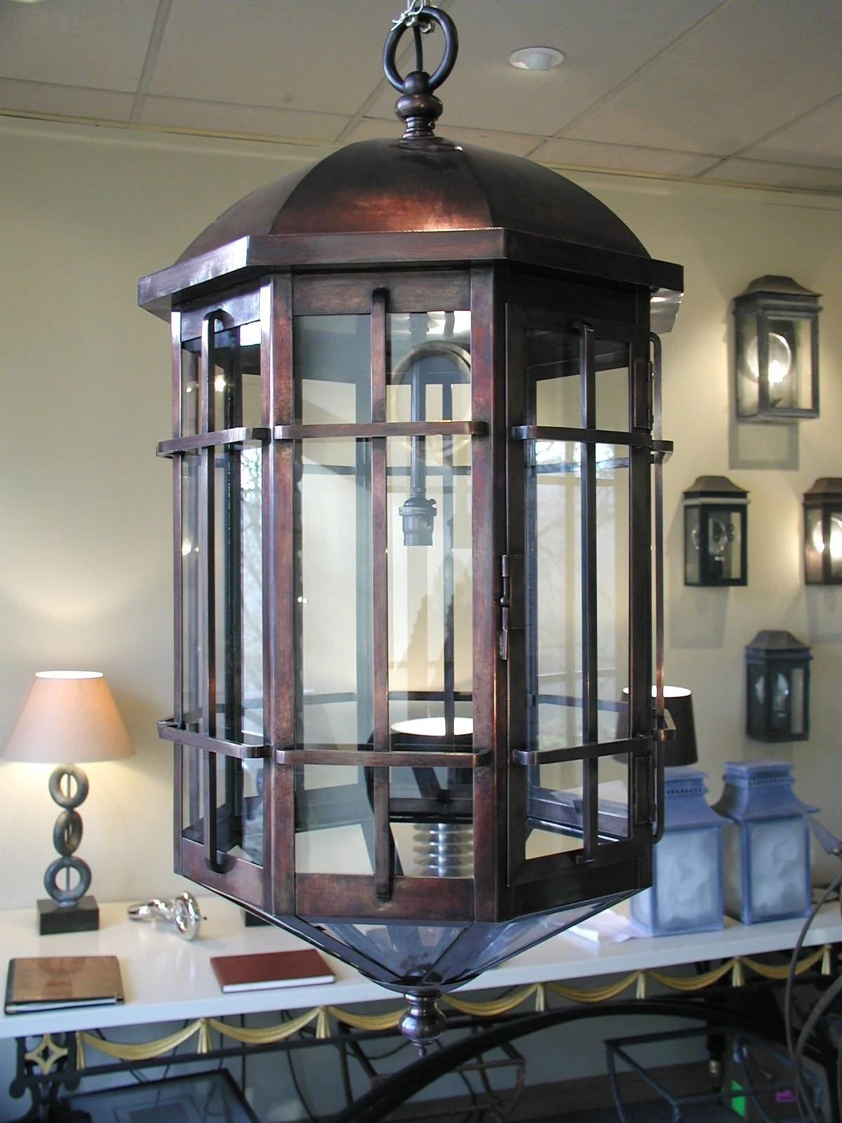 Metal &amp; glass ceiling lantern by FRD Designers &amp; Makers
