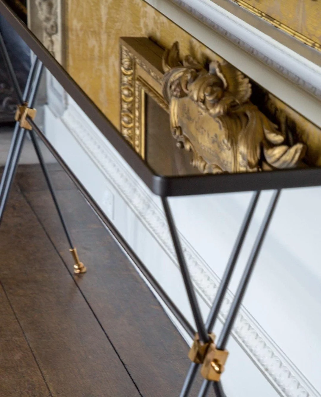 Working with Saskia Blyth from @blythcollinsoninteriors to produce a capsule product range; the Luca console table has iron and brass table legs with a antique mirrored top. ⁠
⁠
A beautiful piece of bespoke metal furniture from an impeccable interior