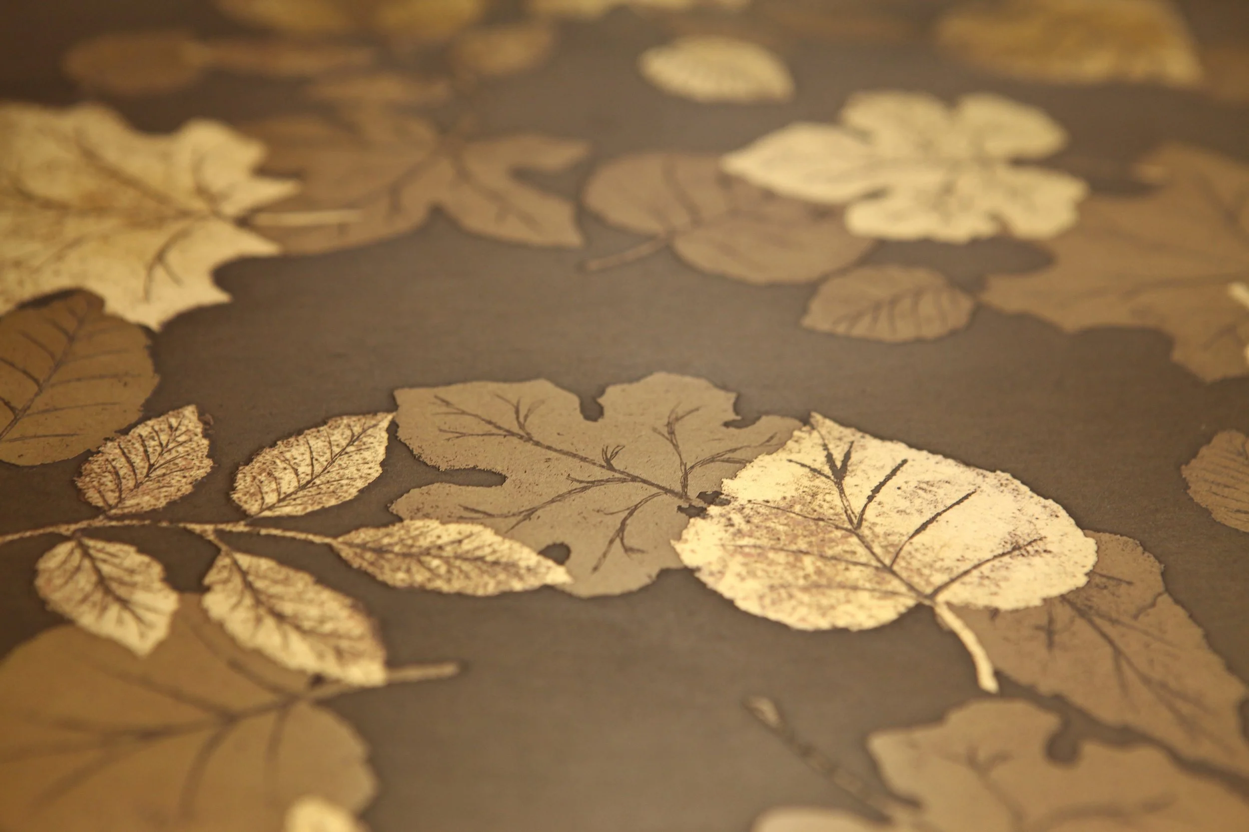 Brass table top with etched Leaf pattern