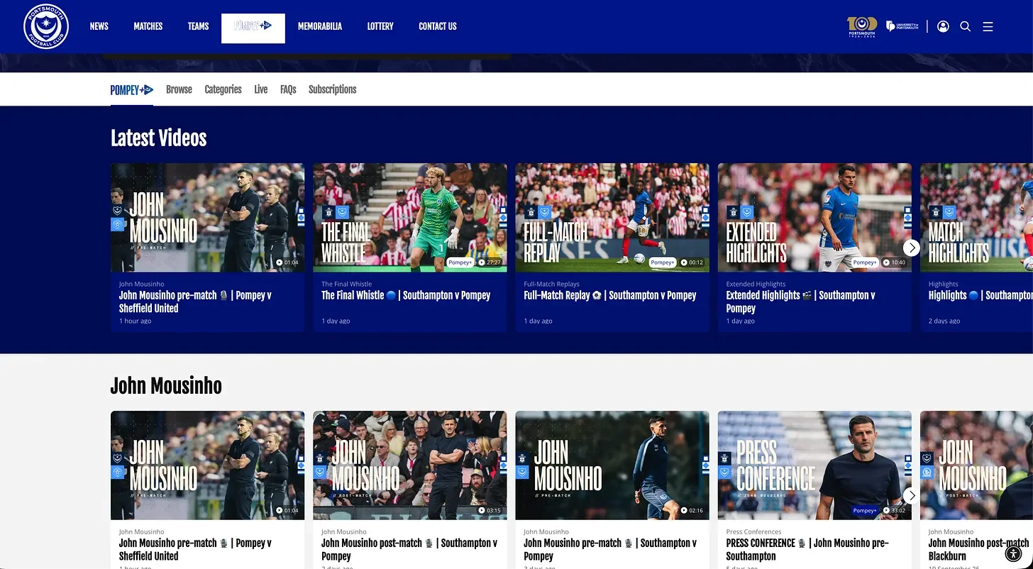 pompey+ streaming service for pompey fans