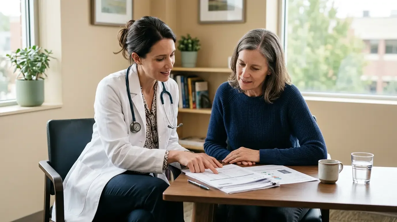 Physician reviewing lab trends with a patient during an unhurried chronic disease visit at Concierge Medicine of Westlake
