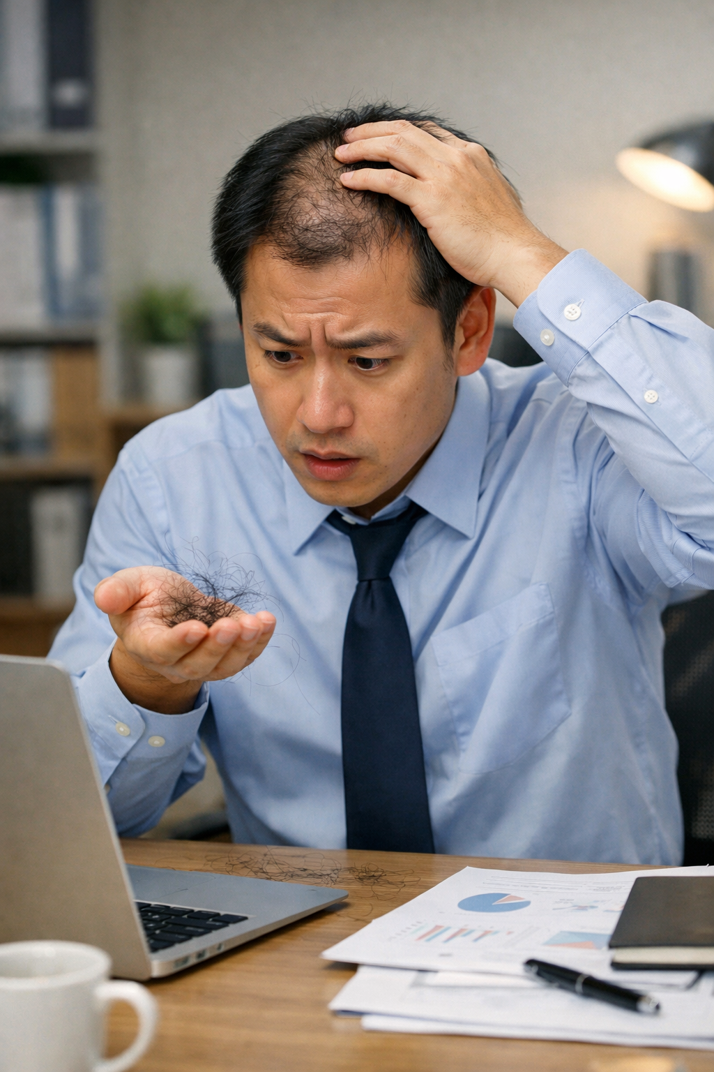 What causes hair loss in men? Signs of thinning hair before baldness.