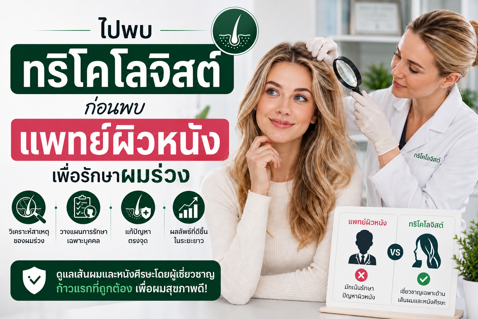 ความลับเรื่องเส้นผม: ทำไมคนในสหราชอาณาจักร สหรัฐฯ และดารากองถ่ายฮอลลีวูด จึงเลือกพบ "Tricologist" ก่อนแพทย์ผิวหนัง