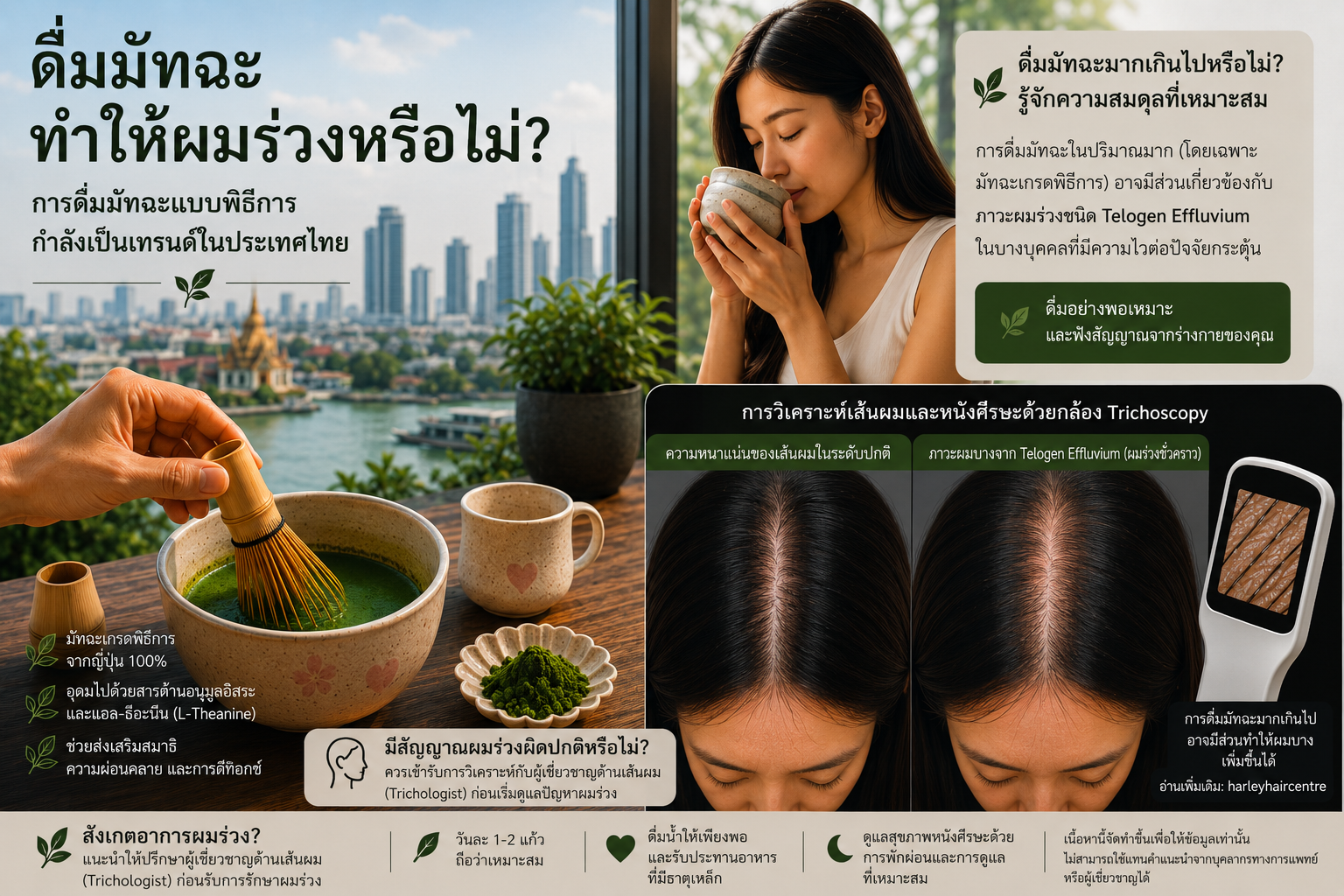 ด้านมืดของกระแสชาเขียวฟีเวอร์: การดื่มมัทฉะมากเกินไปในประเทศไทย อาจเป็นตัวการเงียบที่ทำให้ผมร่วงเฉียบพลันและเรื้อรังได้อย่างไร