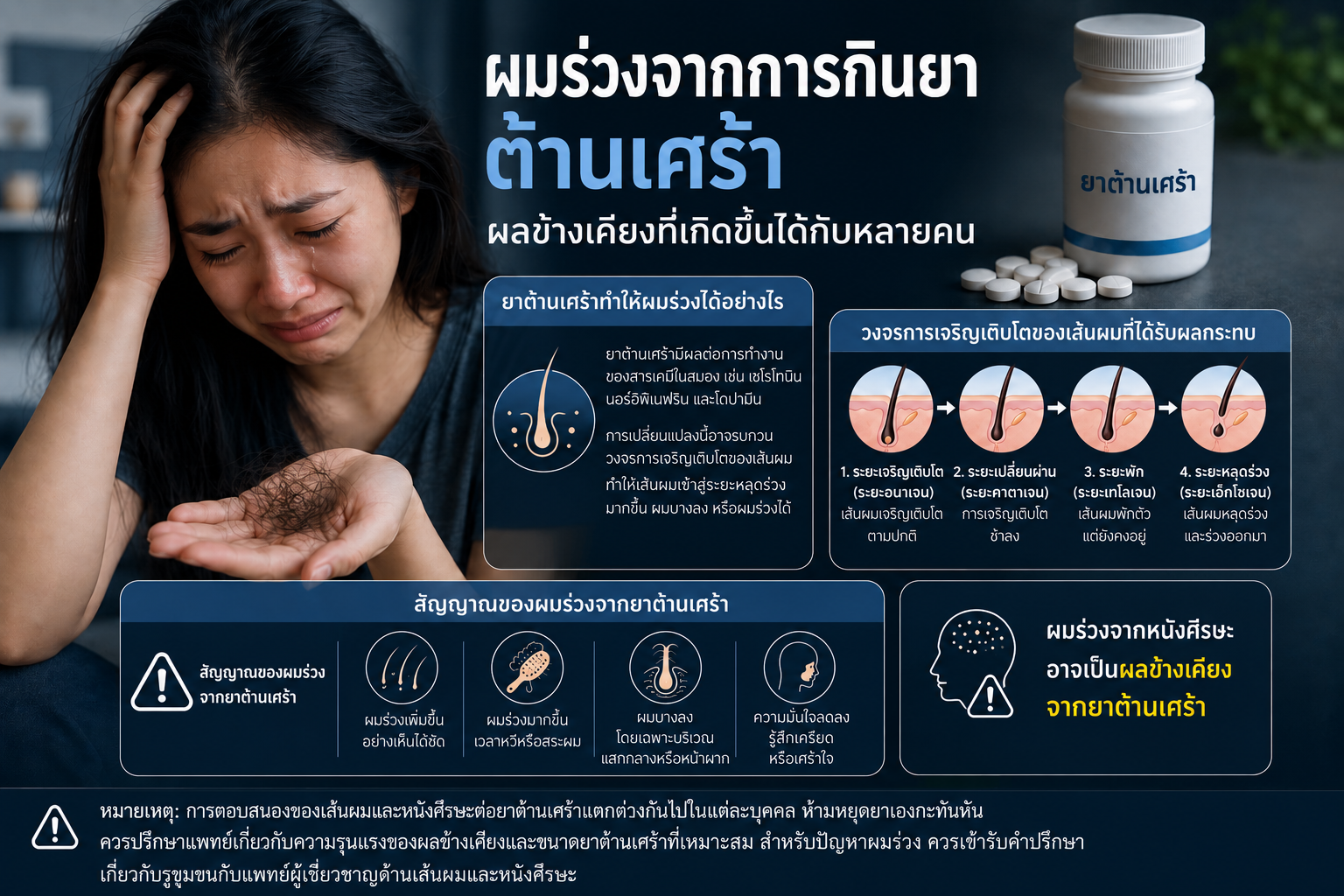 ยาต้านเศร้า หรือ ยาแก้ซึมเศร้า ทำให้เกิดผมร่วงจริงหรือ? ความจริงทางวิทยาศาสตร์เชิงลึกและทางออกที่ปลอดภัยในมุมมองของสารวิทยาเส้นผม (Trichology)