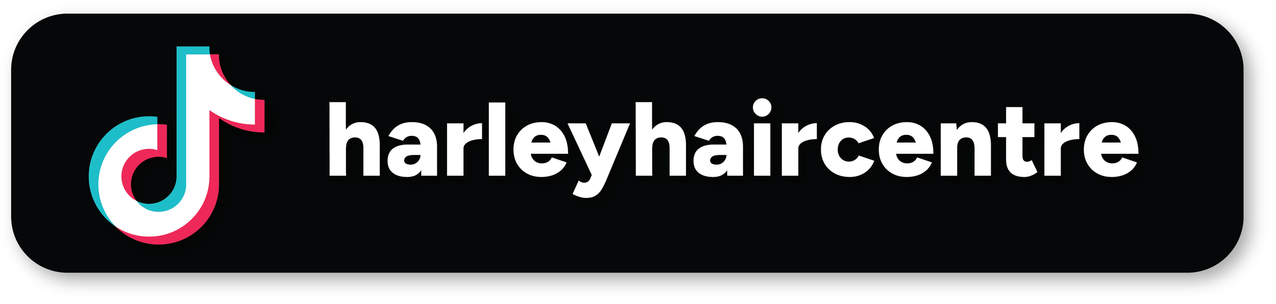 A black TikTok button with the TikTok logo and the text "harleyhaircente" in white letters.