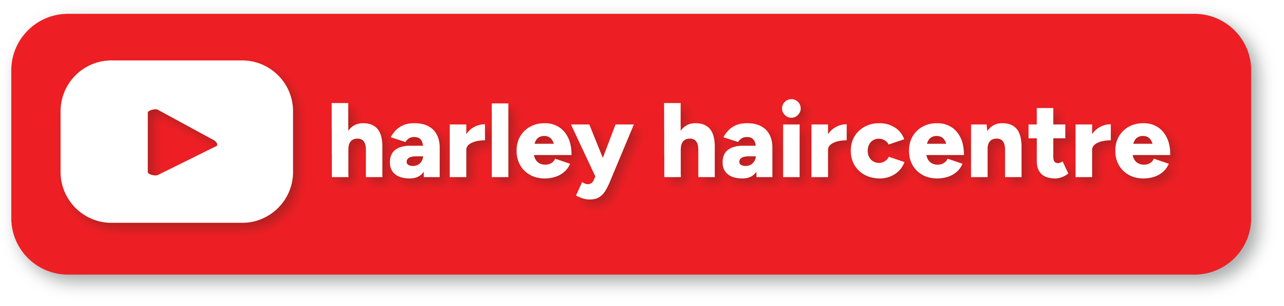 A red YouTube button with the YouTube logo and the text "harleyhaircente" in white letters.