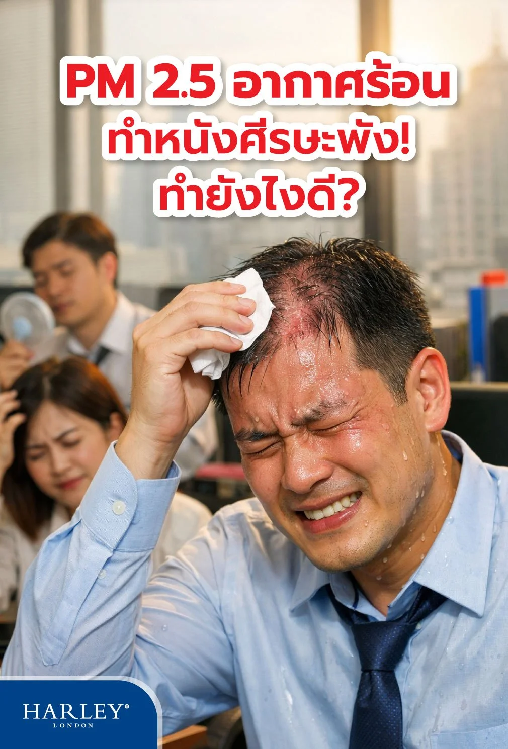พนักงานออฟฟิศ ในประเทศไทย มีปัญหาหนังศีรษะอักเสบ จาก ฝุ่น PM2.5 และ อากาศร้อน