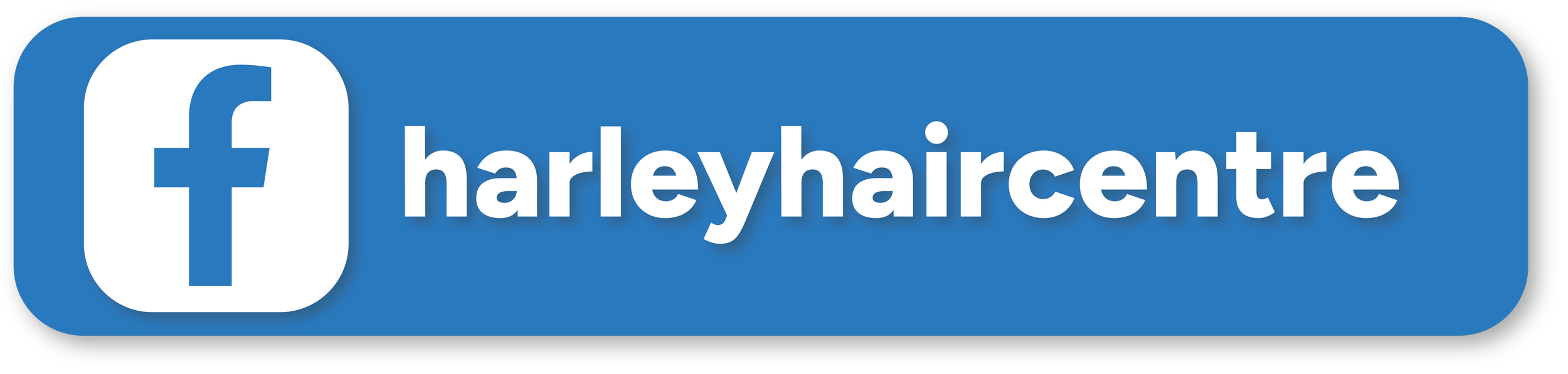 Facebook blue button with the text 'harleyhaircentre' in white