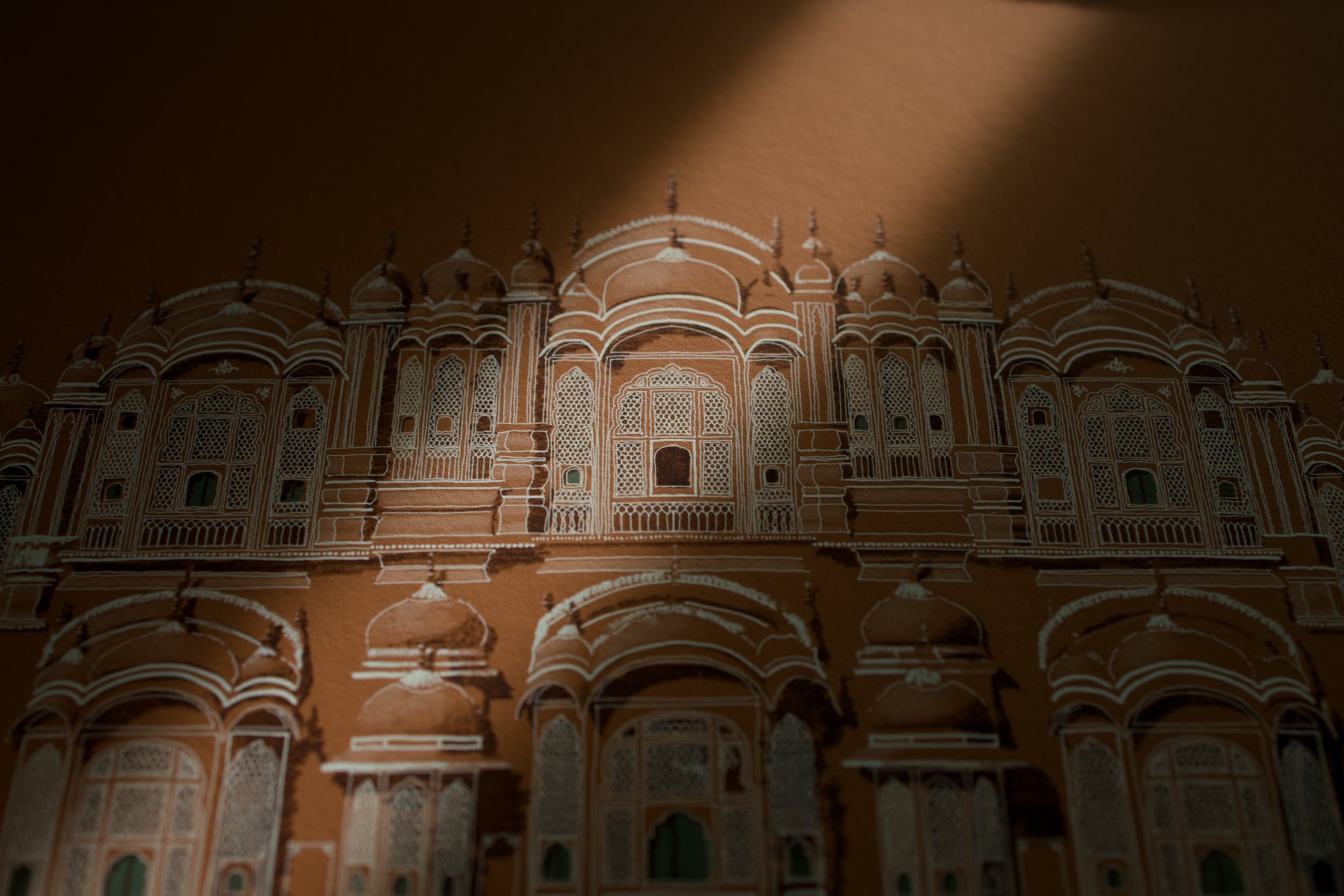 Close Up of Hawa Mahal Hand Drawing, Palace of Winds, Jaipur.JPG