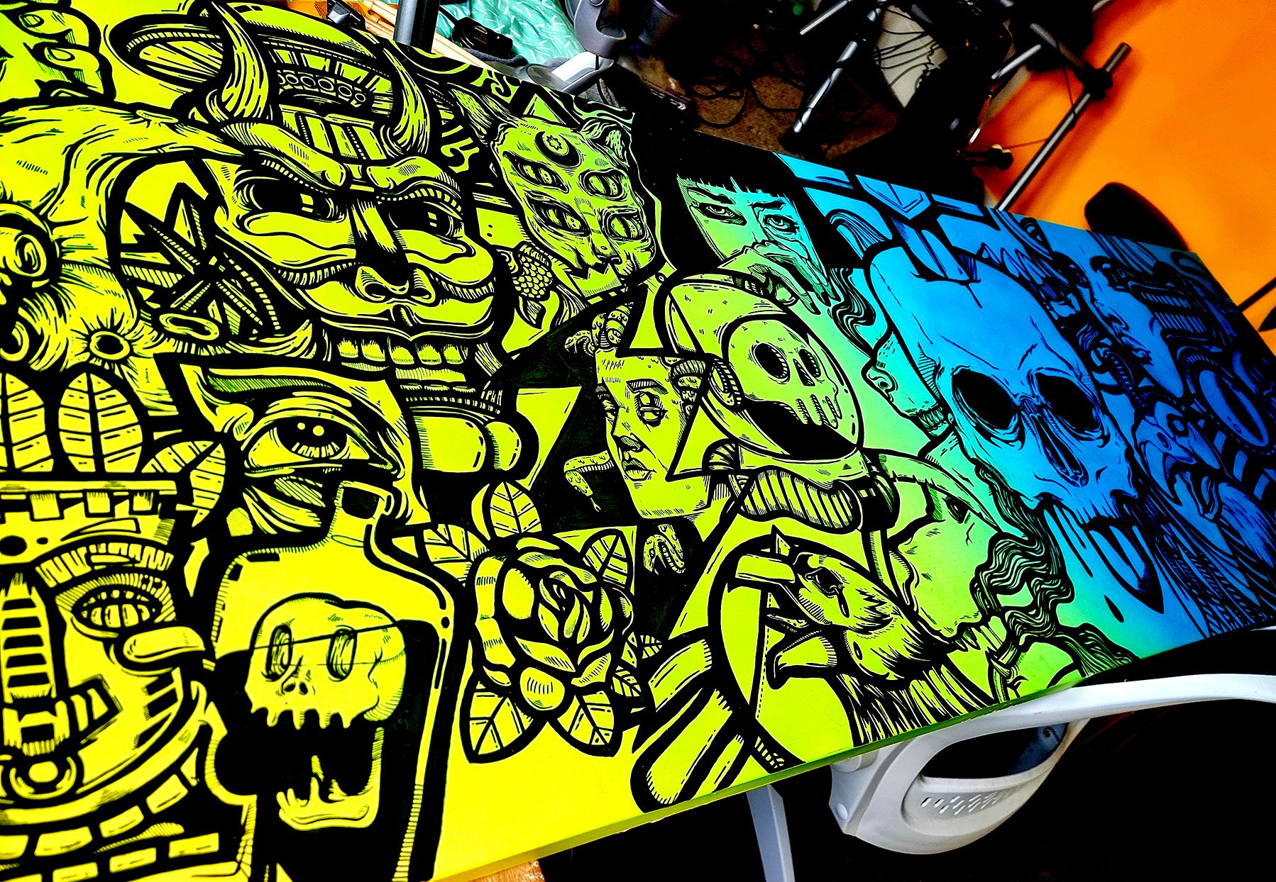 Personal Project - Desk Illustration - Acrylic/Spray Paint