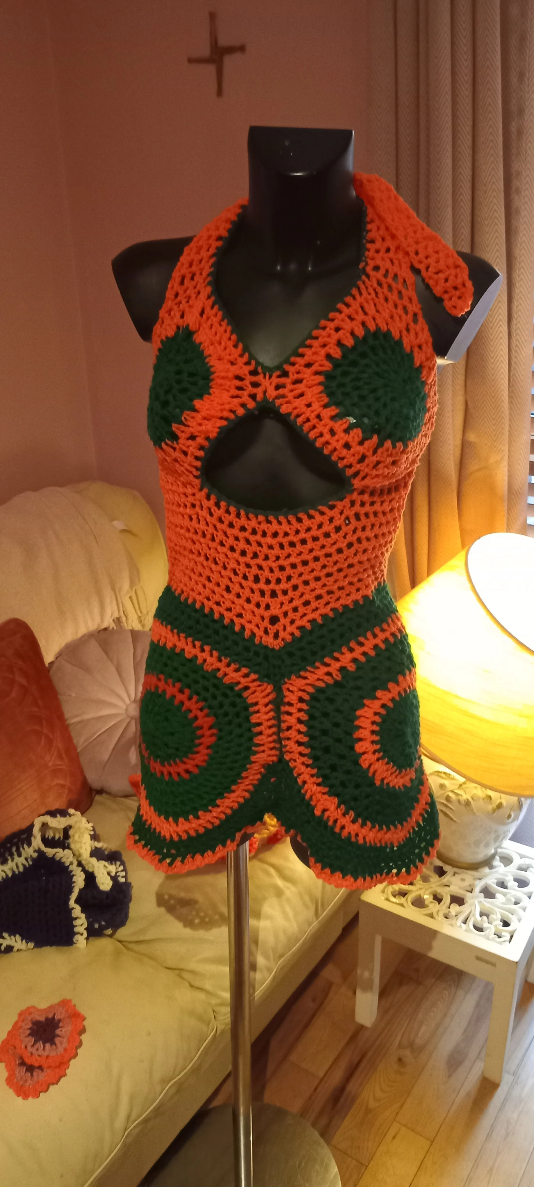 Avacado and Orange beach party cocktail dress