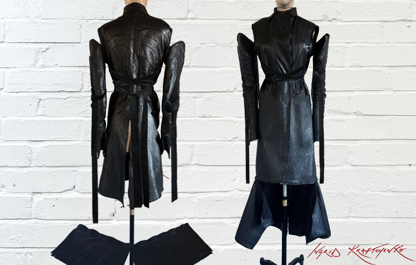 Prey '26 black leather multi way spine trench coat S